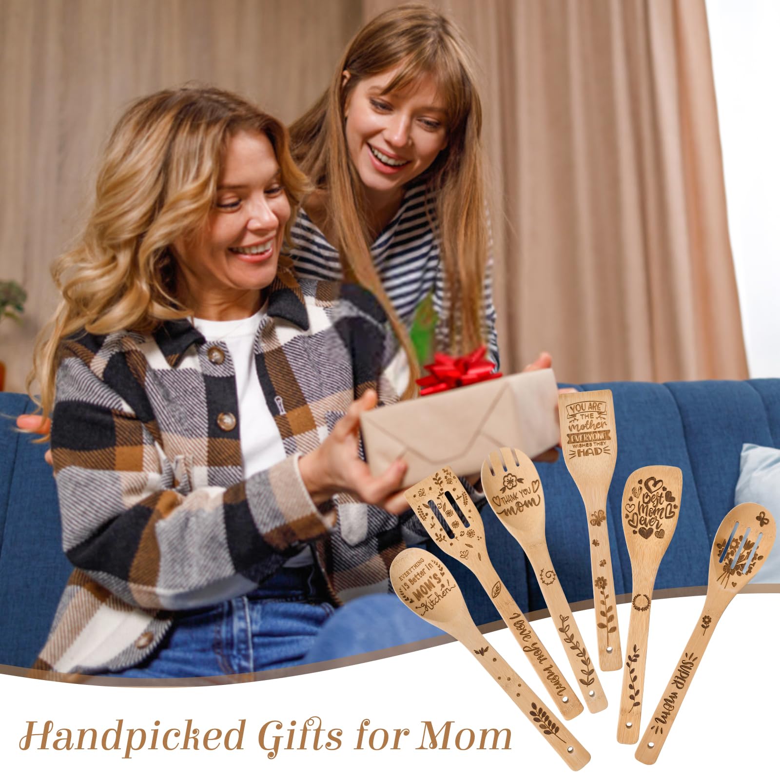 Mothers Day Mom Gifts For Mom Grandma Wife From Husband Daughter Son -Wooden Cooking Spoons Set - Mother'S, Christmas,Birthday,