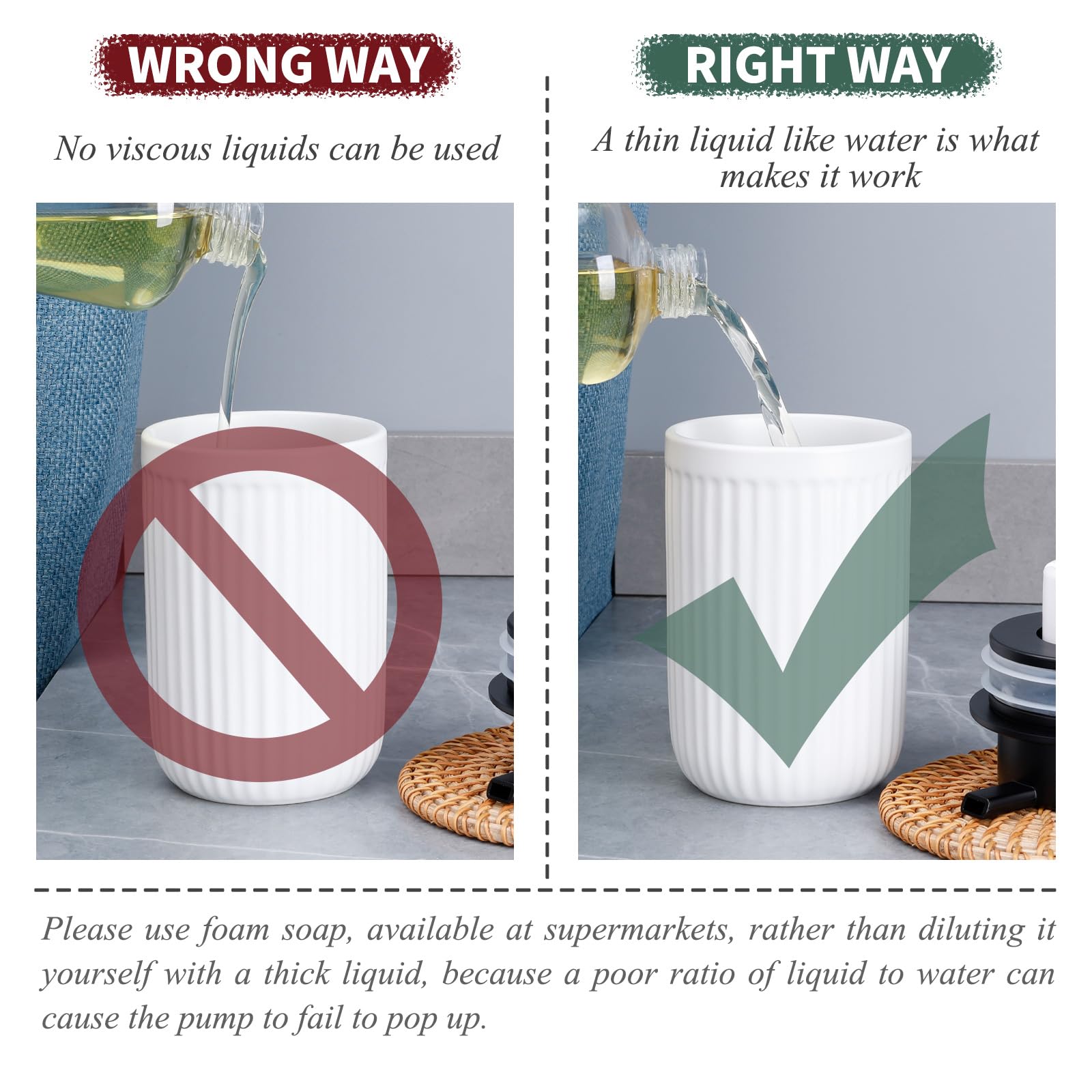 Bosilunlife Foam Hand Soap Dispenser - White Ceramic Foaming Soap Dispenser For Bathroom 12Oz Refillable Liquid Lotion Soap Disp