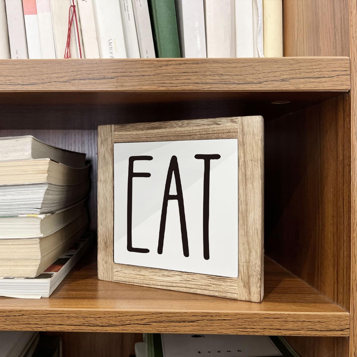 Eat Sign Decor, Wooden Box Signs for Home Decor, Rustic Eat Wood Sign, Farmhouse Kitchen Decoration for Shelf, Kitchen Wooden Bl