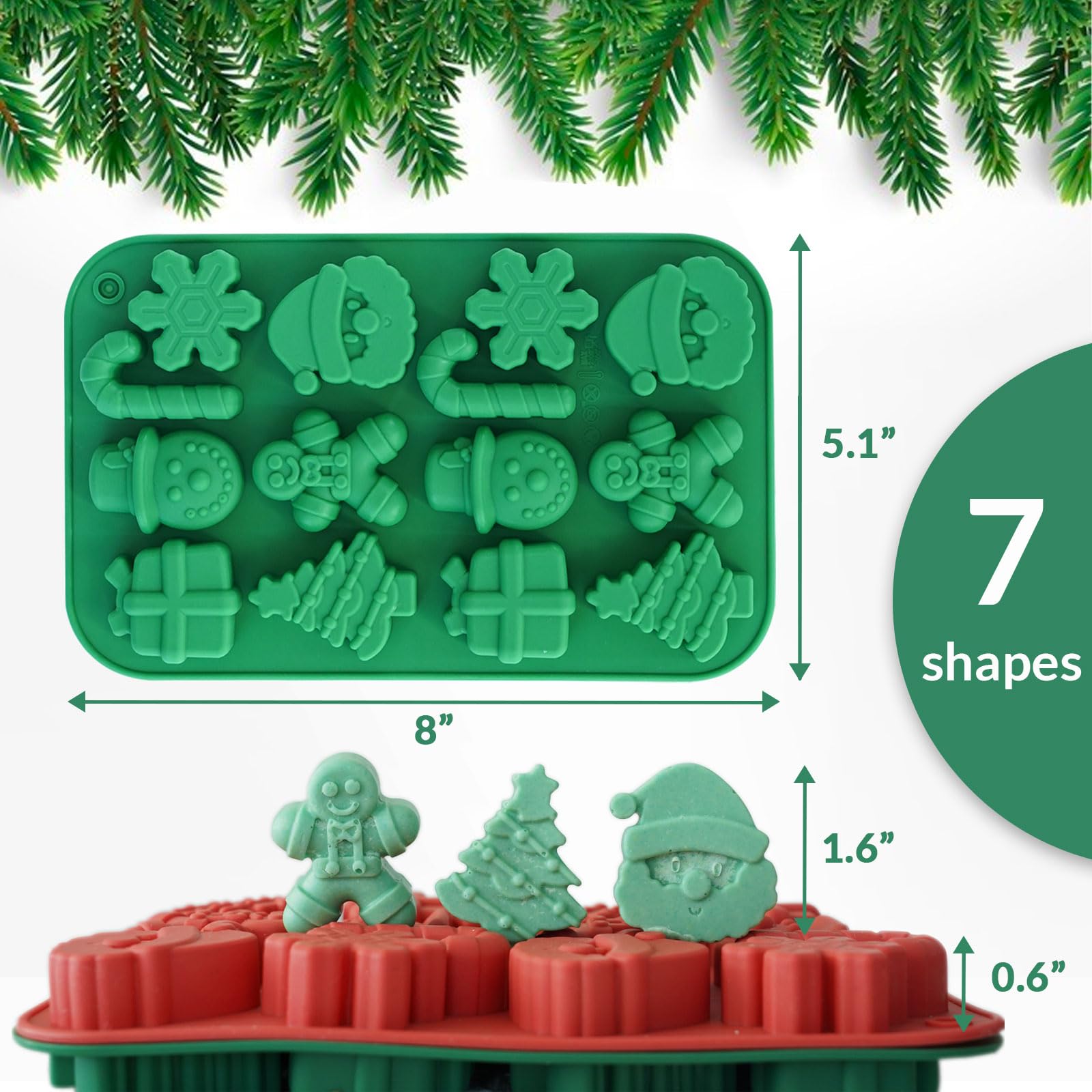 HKNMTT Christmas Silicone Chocolate Molds, 4 PCS Candy Baking Moulds, 3D Snowflake Cane Snowman Xmas Tree Gingerbread Man Santa