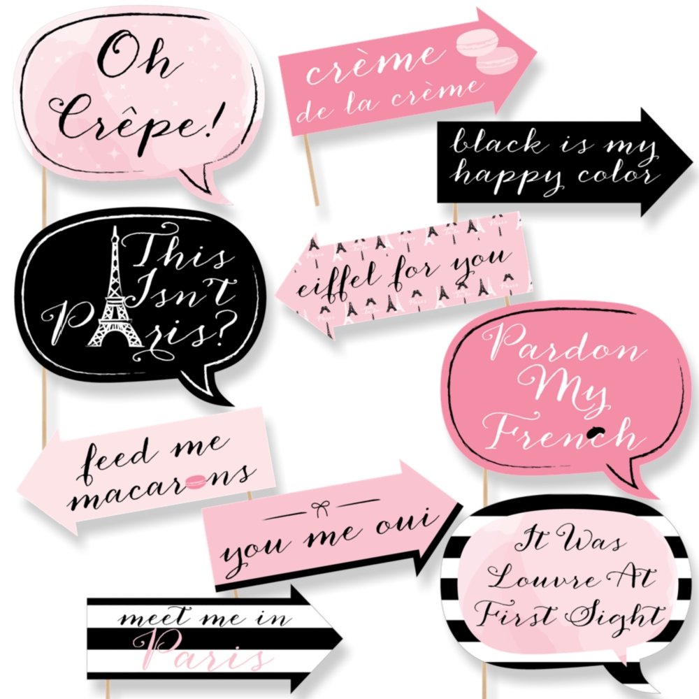 Big Dot Of Happiness Funny Paris, Ooh La La - Paris Themed Photo Booth Props Kit - 10 Piece
