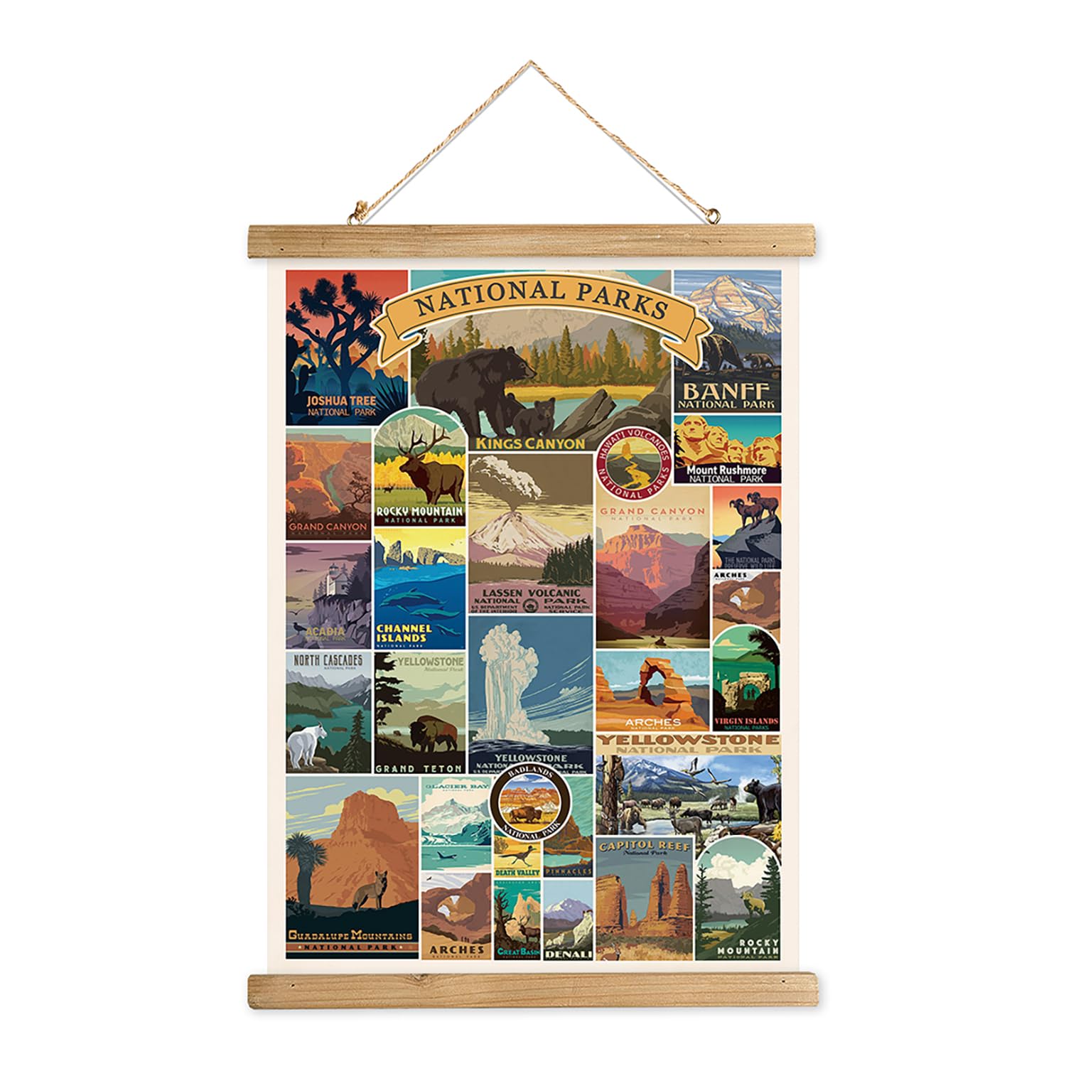 Xiaoaika Usa National Parks Retro Poster Collection - Illustrated Travel Destinations With Wooden Hanger - Vintage Wall Art For