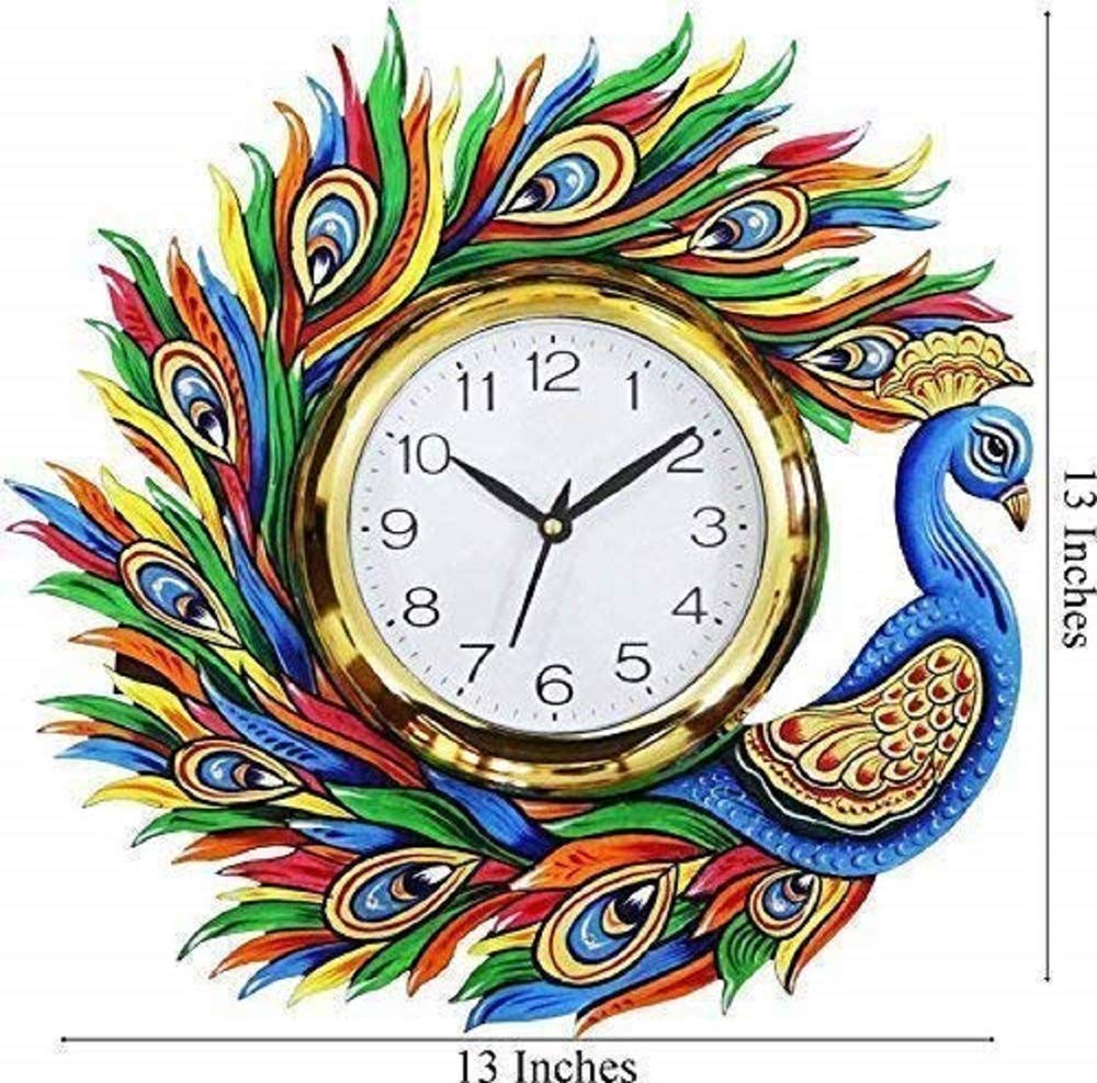 Capio Art Wooden Handicraft Handmade Hand Printed Animals Antique Design Wall Clock For Home, Living Room And Office Decor (Mult