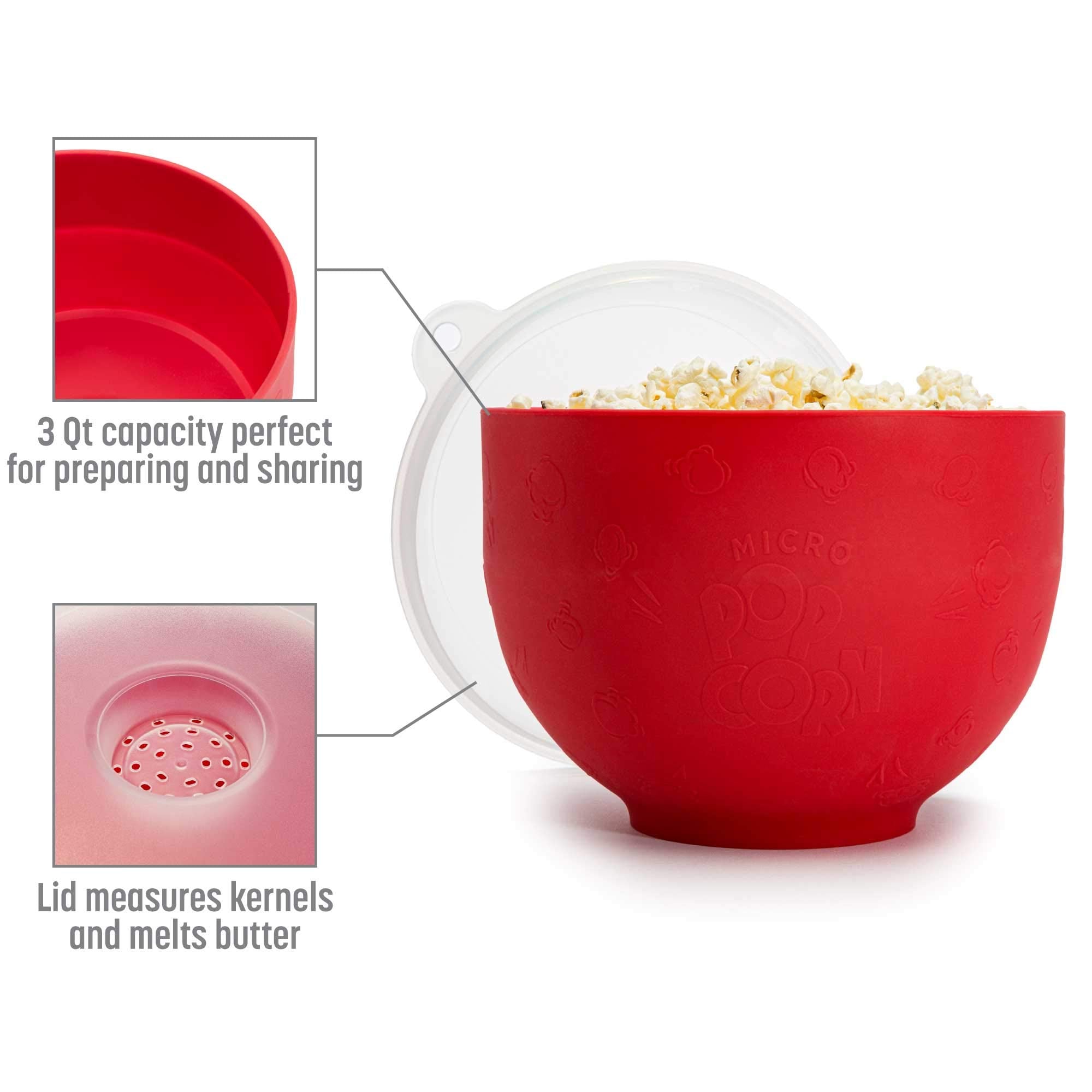 Goodful Silicone Popcorn Popper, Collapsible Hot Air Microwavable Popcorn Maker, Bowl Made Without Bpa, Red