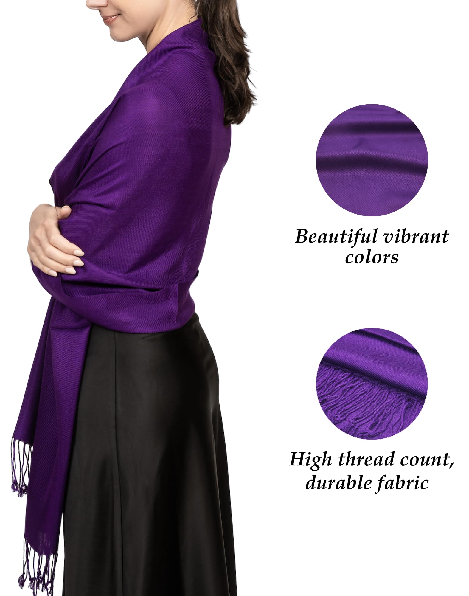 Achillea Large Soft Silky Pashmina Shawl Wrap Scarf In Solid Colors (Purpleeggplant)