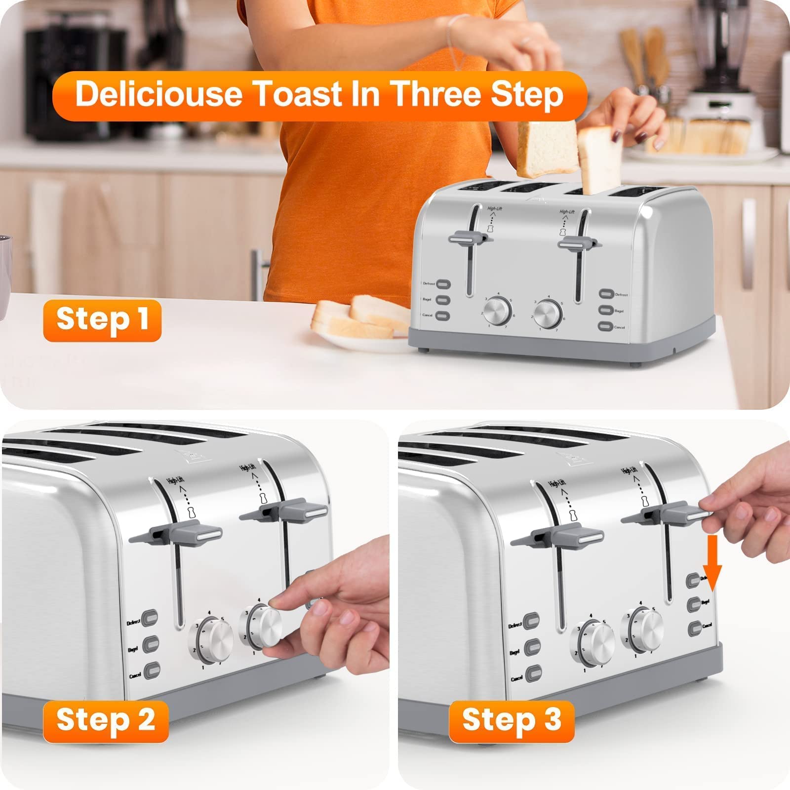Toaster 4 Slice Retro Stainless Steel Toater with 7 Shade Settings Best Prime Toaster for Waffles  4 Slice Toaster with 3 Mode Bagels and More Lainsten Toaster T-527