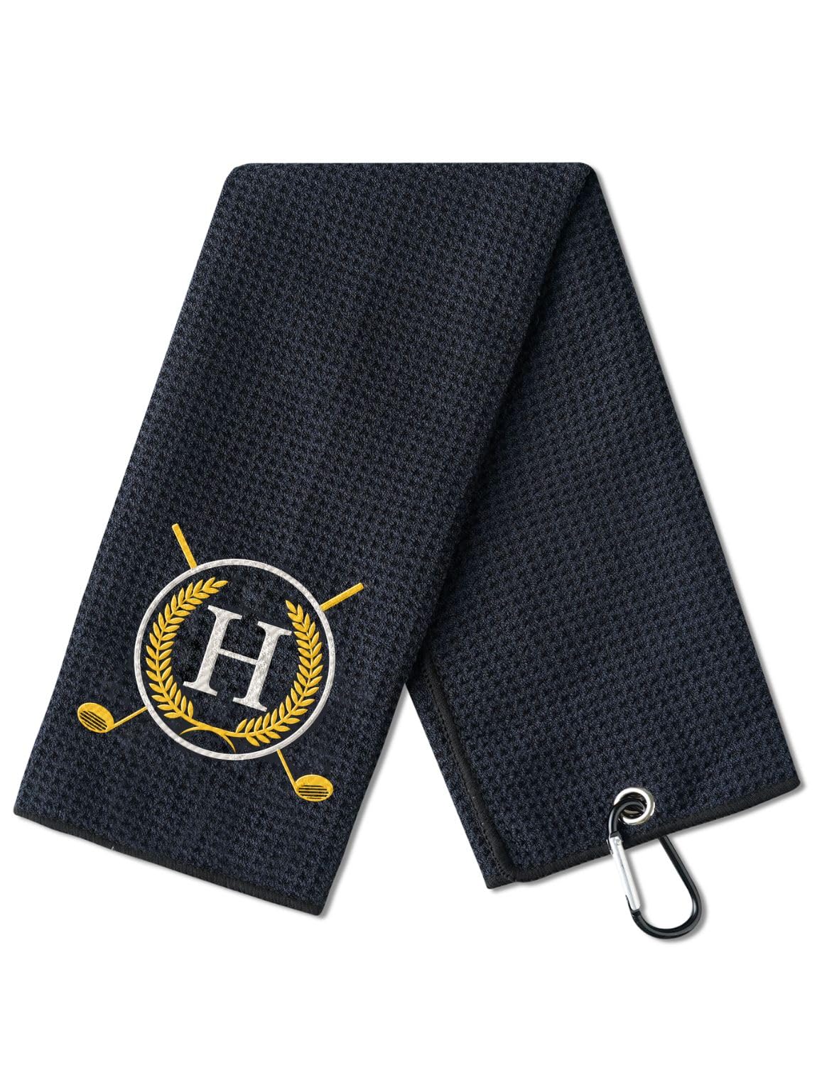 CybGene Golf Towel Gifts - Microfiber Golf Towels for Men and Women on Birthday, Christmas, 16 x 24 , Black, Initial H