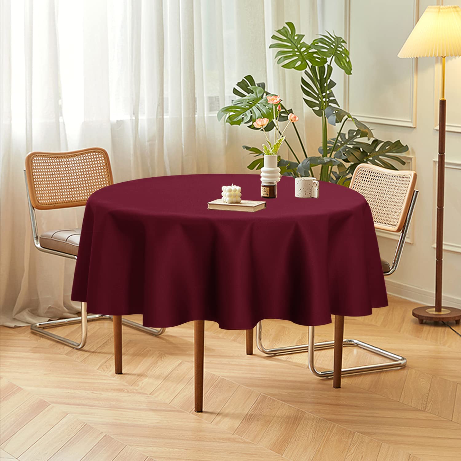 Sancua 2 Pack Round Tablecloth 60 Inch Burgundy, Stain And Wrinkle Resistant Table Cloth - Washable Polyester Table Cover For Di