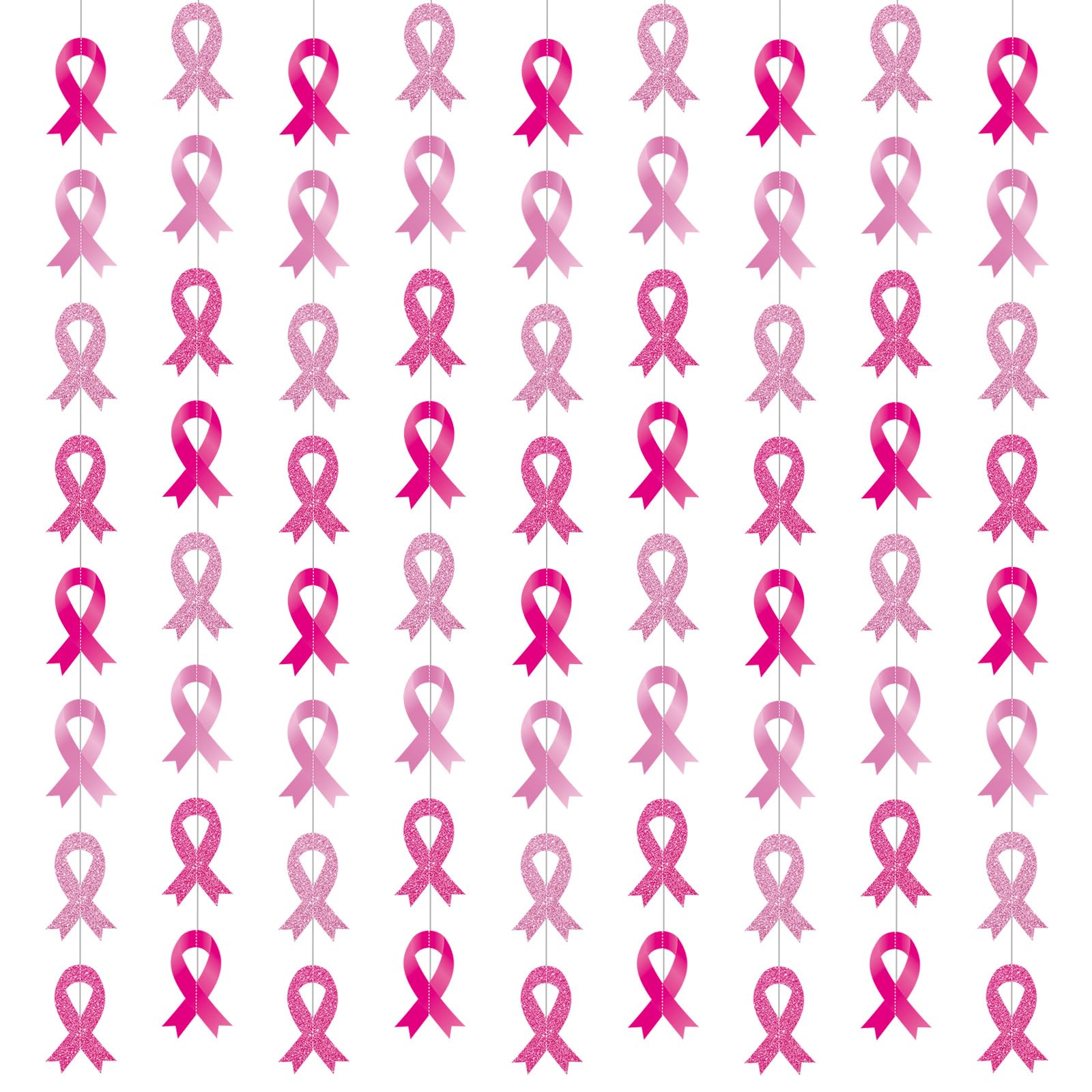 VitalCozy 24 Packs Breast Cancer Awareness Hanging Decorations Breast Cancer Party Decorations Pink Ribbon Garland for Faith Cou