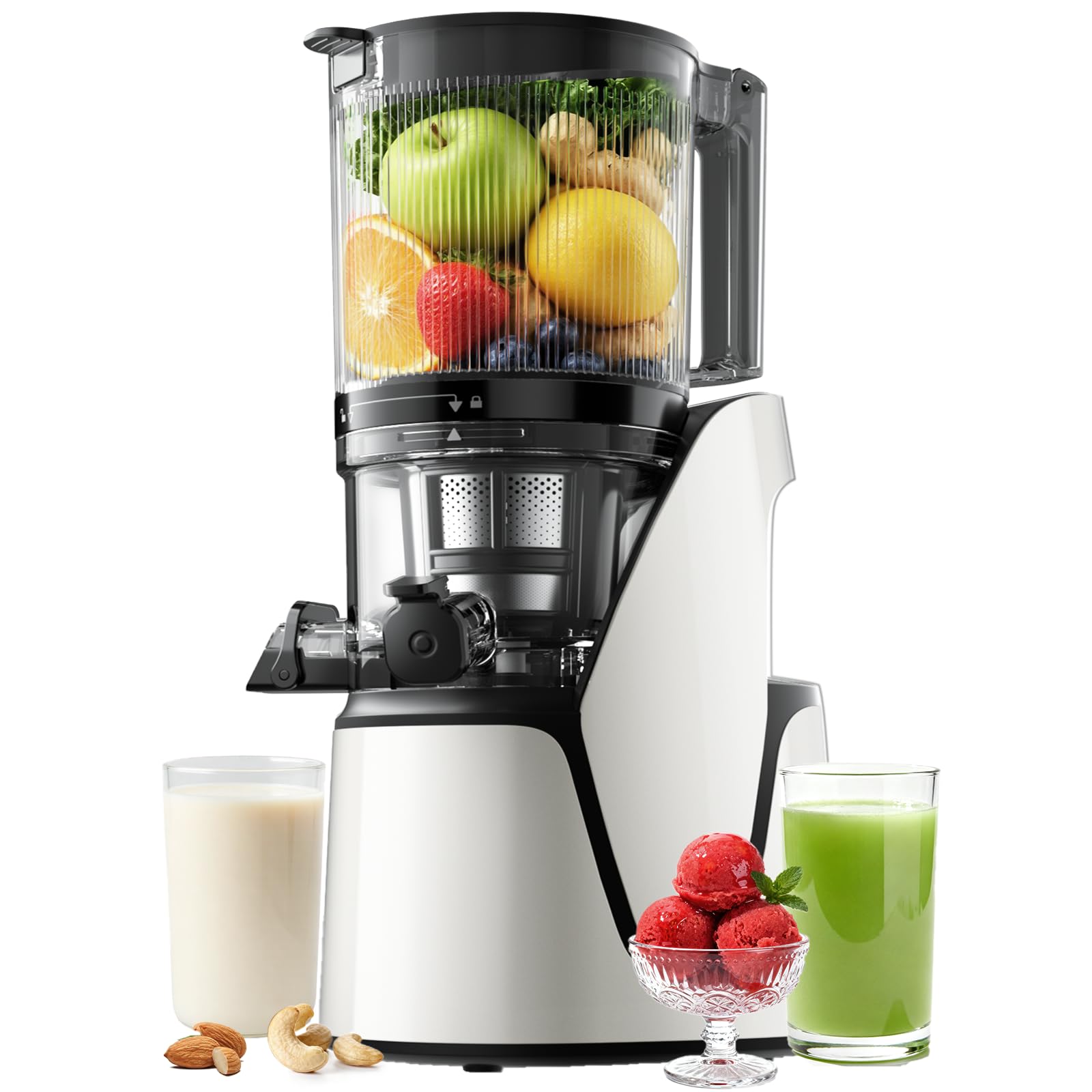 EanOruus Juicer Machines, 3-in-1 Cold Press Juicer with 6.5 Extra Large Chute, 100oz Large Capacity, AC Motor, Makes Juice, Nut 