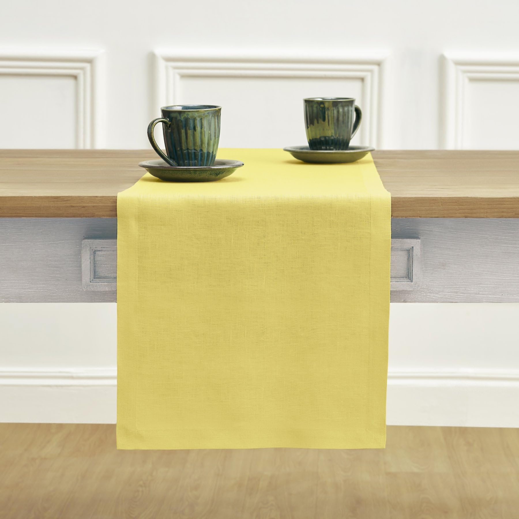 Solino Home Linen Sunshine Yellow Table Runner 36 Inch - Fete, 100% Pure Linen Short Table Runner 14 X 36 Inch Ideal For Dresser