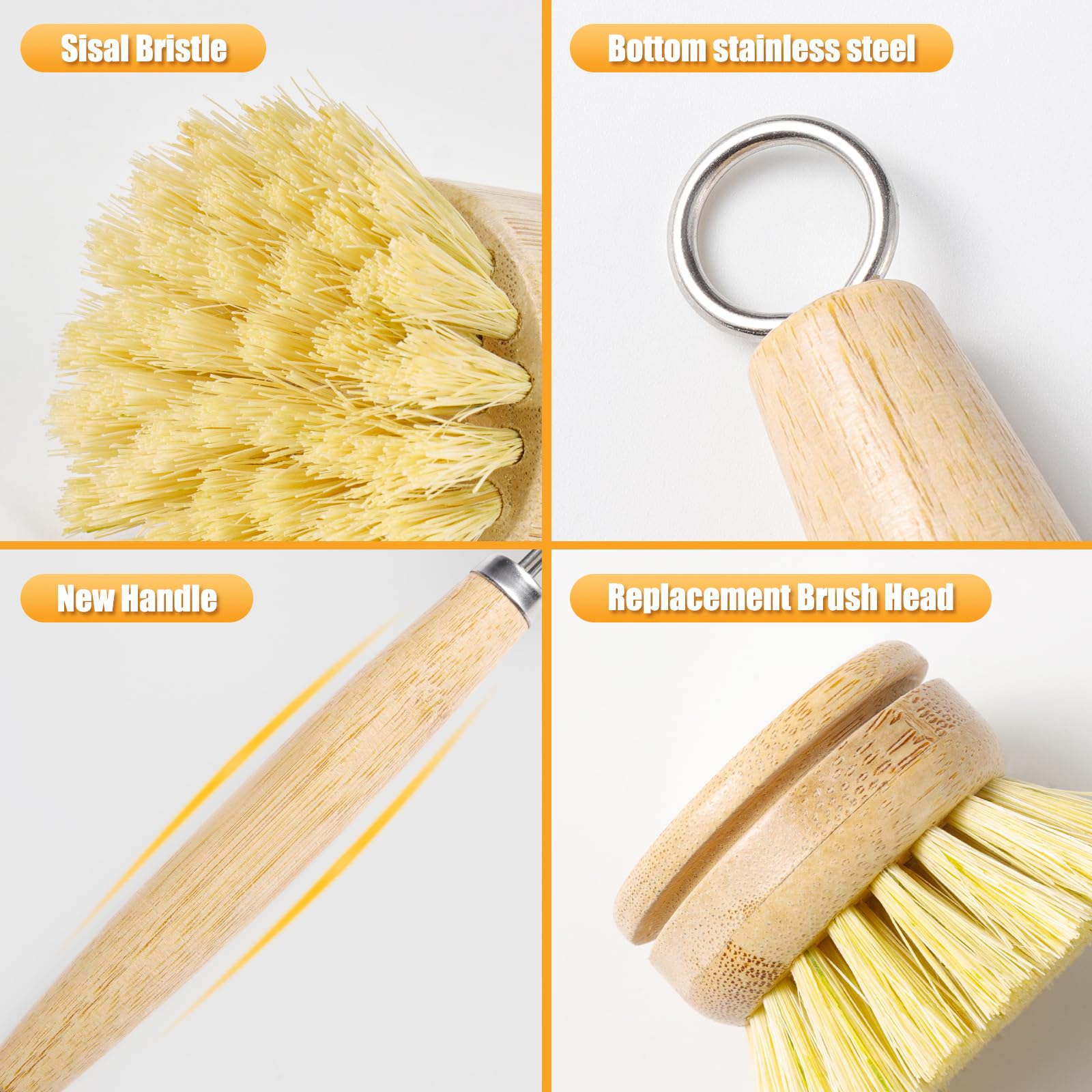 Debetool Bamboo Pot Dish Brush,3 Pack Natural Wooden Scrub Brush With Sisal Fiber,Suitable For Dishes,Pans,Pot And Other Utensil