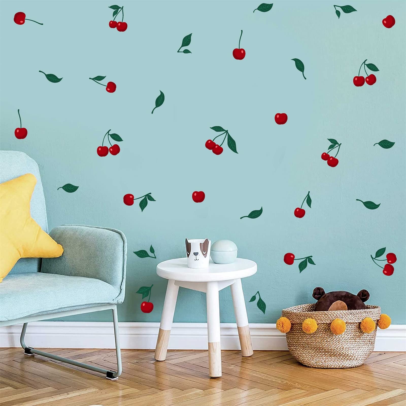 Cherry Wall Decal Fruit Wall Decals Peel And Stick Kitchen Wall Decals Cherries Green Leaf Wall Stickers Cherry Fruit Wall Stick