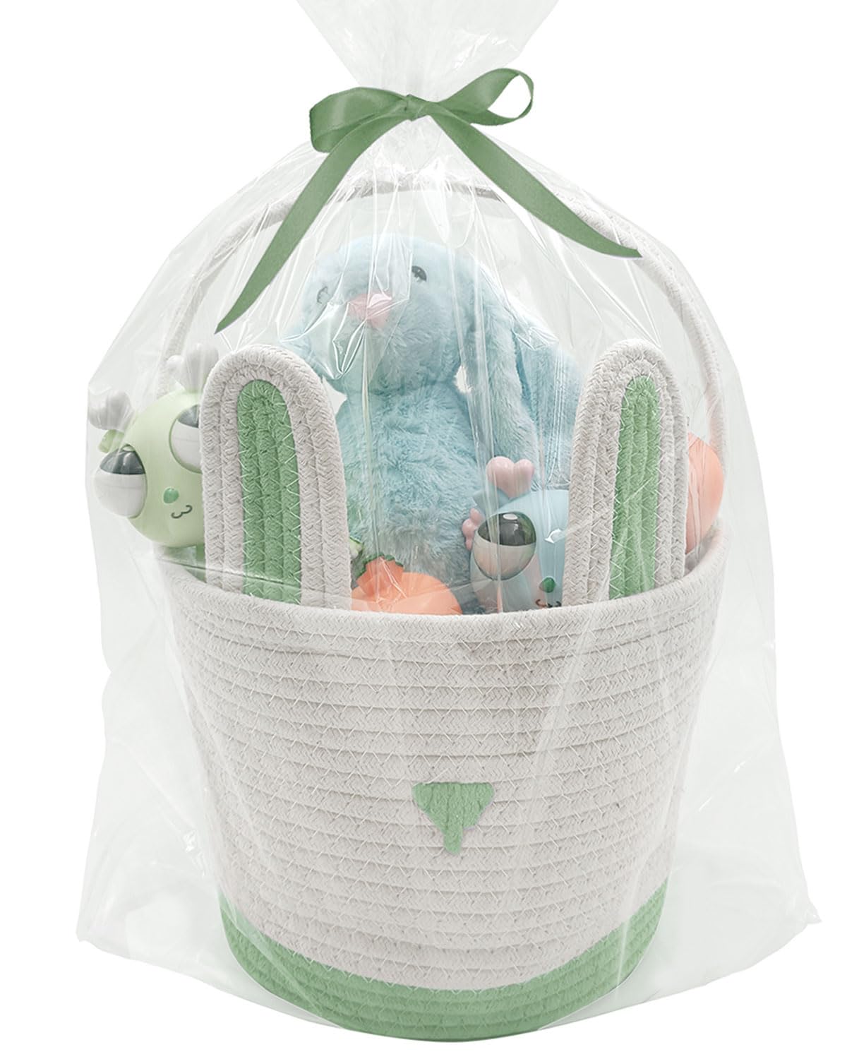 Large Woven Easter Baskets for Boys & Kids - Empty Basket with Gift Bags and Ribbons Cute Easter Decorations Bunny Ears Designs 