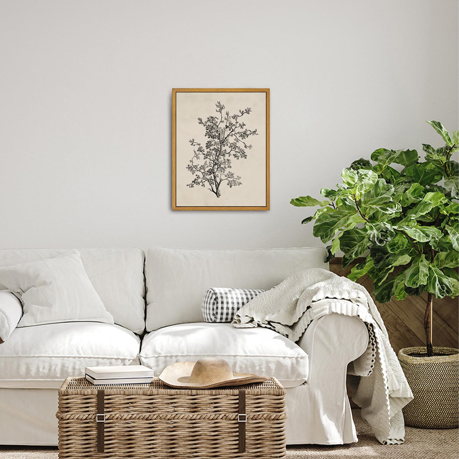 Roslynity Framed Canvas Wall Art Vintage Print Botanical Sketch Floral Nature Flower Neutral Rustic Country Retro Aesthetic Artw