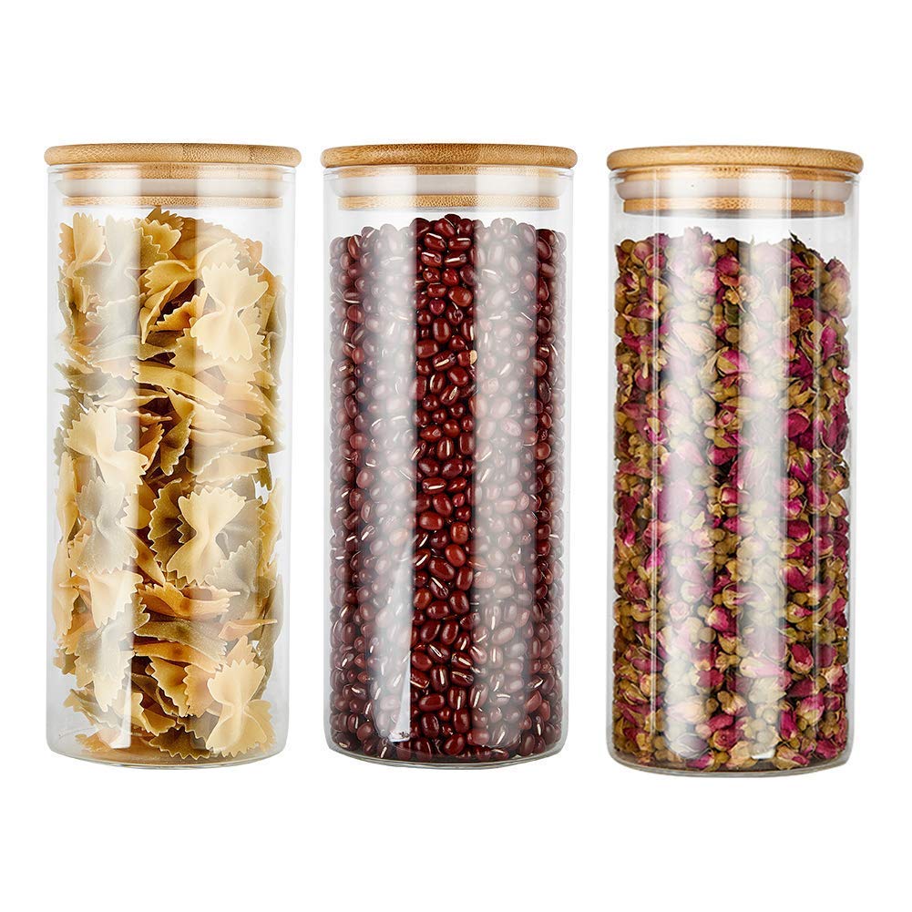 Nvra 1400Ml Kitchen Storage Glass Jar Pack Of 6, Transparent Container With Air Tight Bamboo Wooden Lid, Bpa Free, Multipurpose