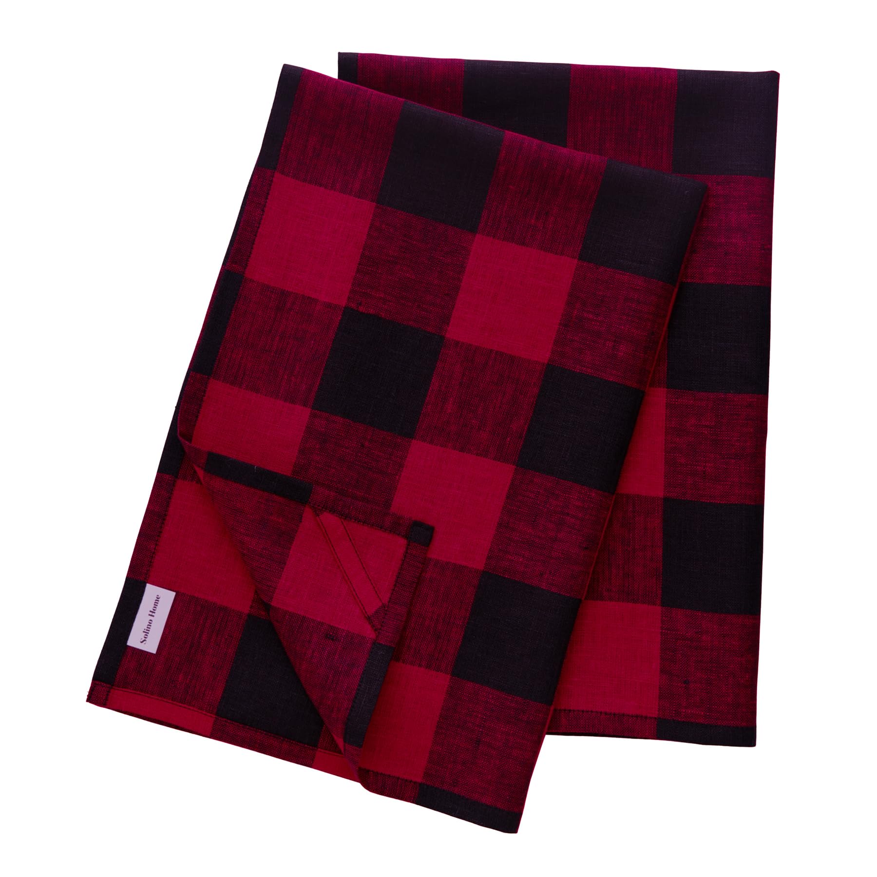 Solino Home Linen Kitchen Towels Set Of 2 - Red And Black 17 X 26 Inch - 100% Pure Linen Buffalo Check Kitchen/Tea Towels - Mach