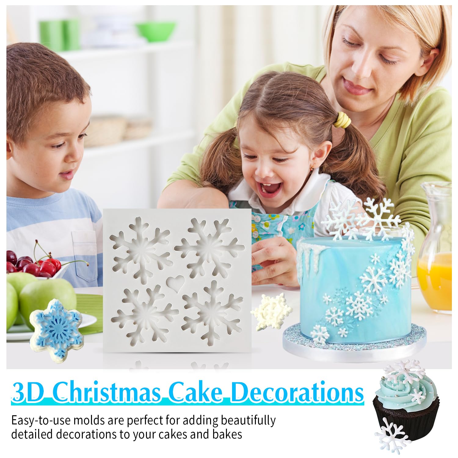 3D Christmas Theme Silicone Fondant mold Snowflake Suger Cake Molds Chocolate Cake Decoration Mold (Style 1)