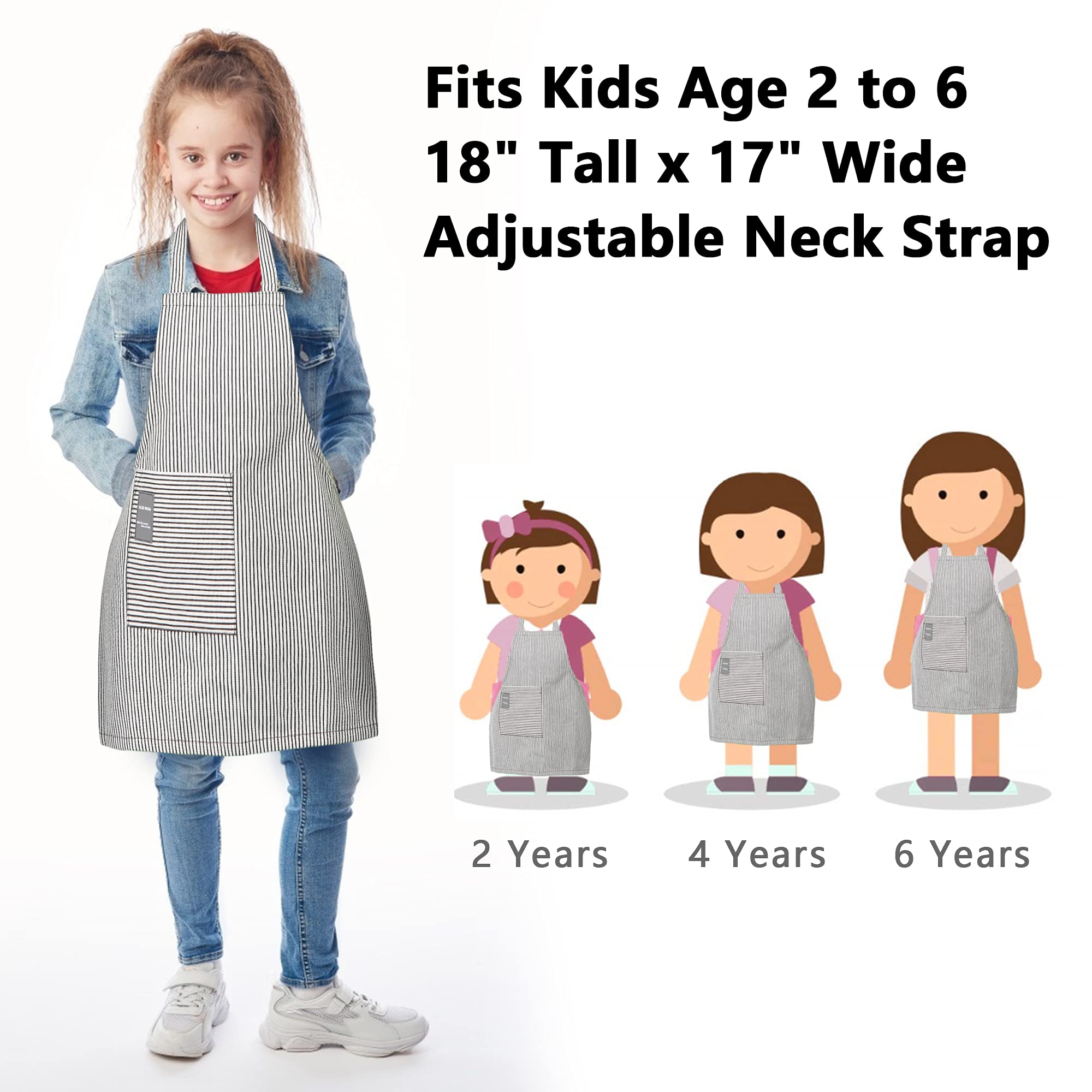 Teddsnow Kids Apron, Toddler Cotton Adjustable Bib Chef Apron With Pocket, For Children Age 2 To 5 Years, Boys Girls