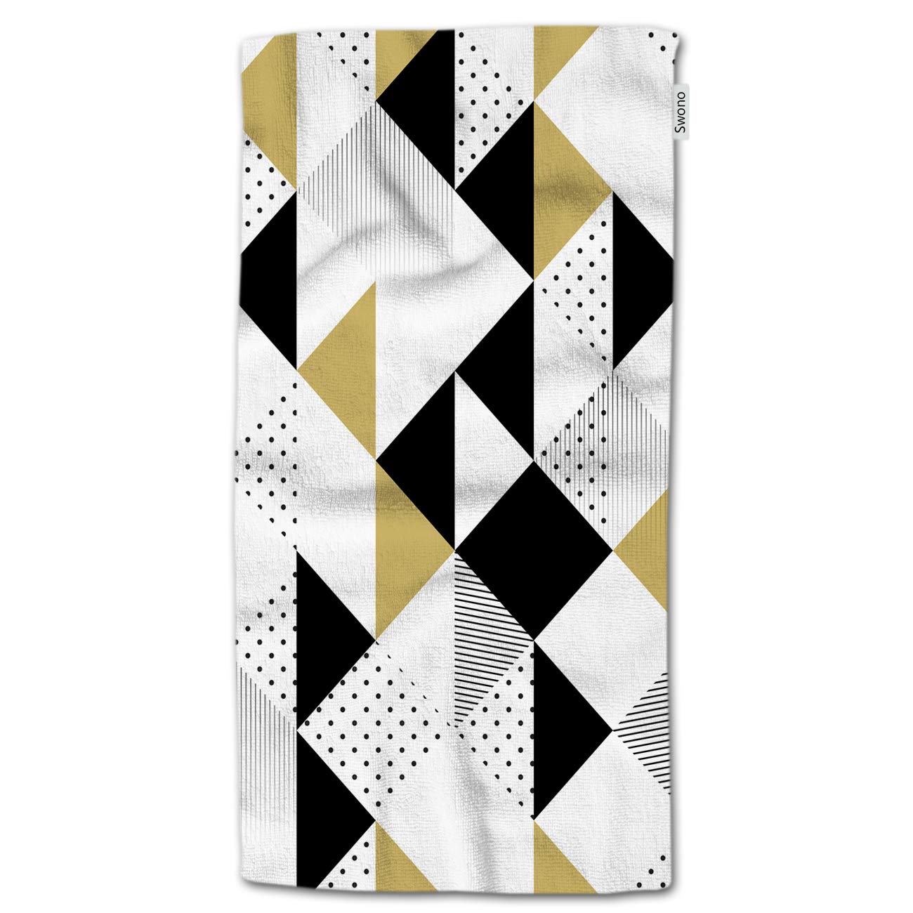 Hgod Designs Triangles Hand Towels,Abstract Geometric Gold Black And White Triangle Pattern 100% Cotton Soft Bath Hand Towels Fo