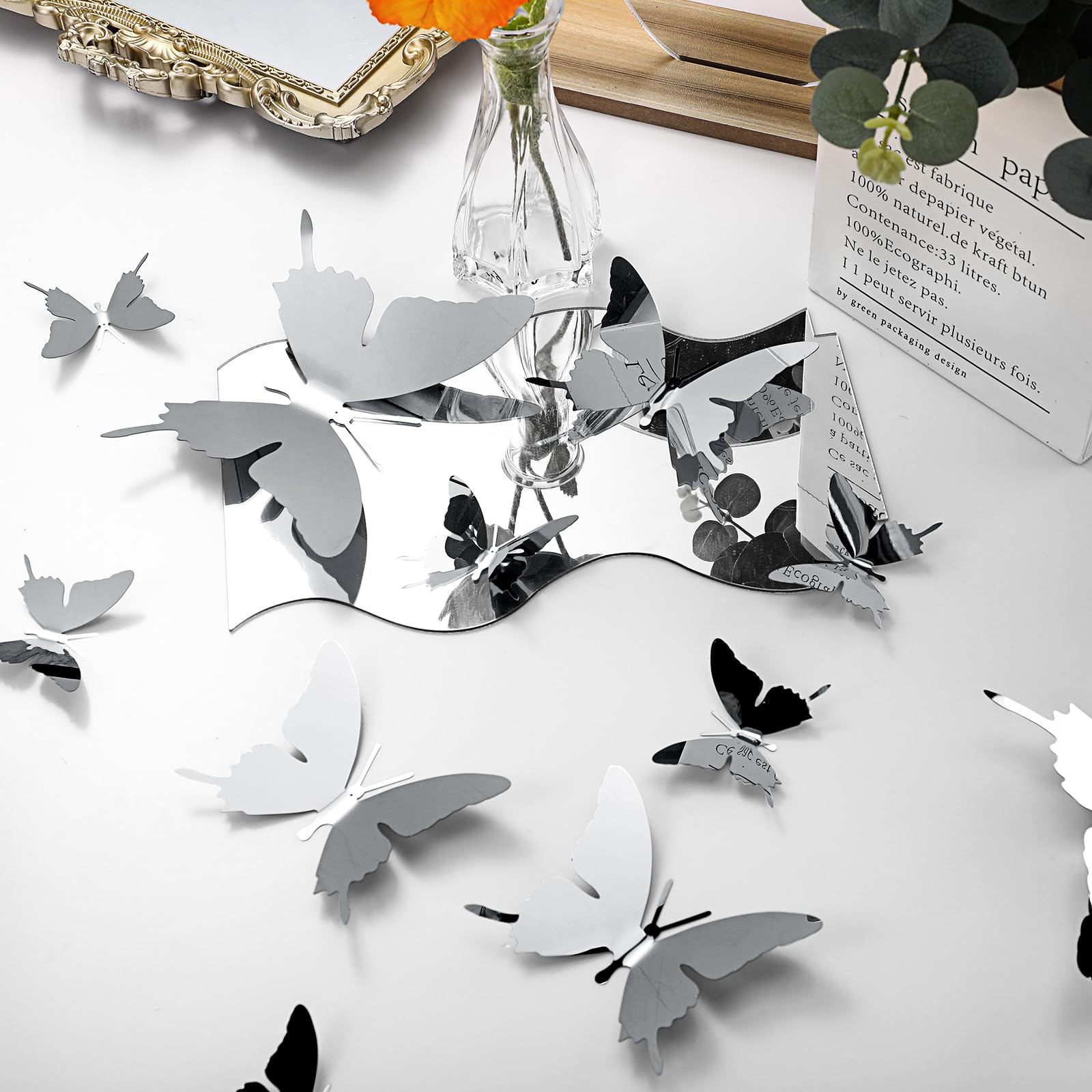 Ferraycle 24 Pieces Metal Butterfly Decorations, 3D Flying Butterfly For Ceiling, Cute Diy Art Decor For Shopping Mall Bedroom H