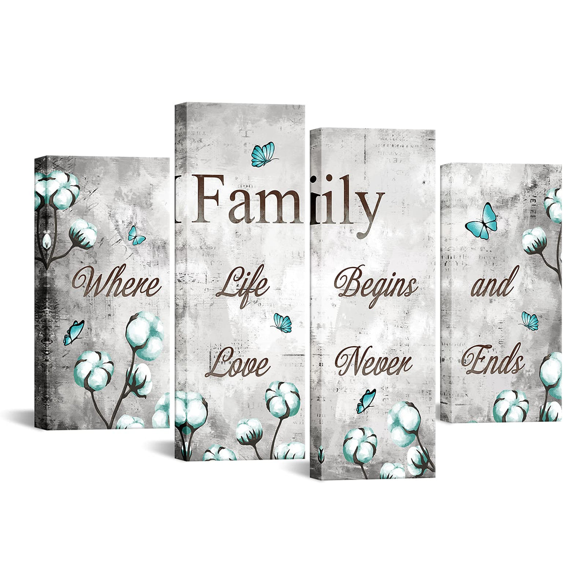 Fushvre Family Wall Art Teal And Grey Pictures Wall Decor Family Sign Canvas Painting For Home Living Room Bedroom Decoration Fr