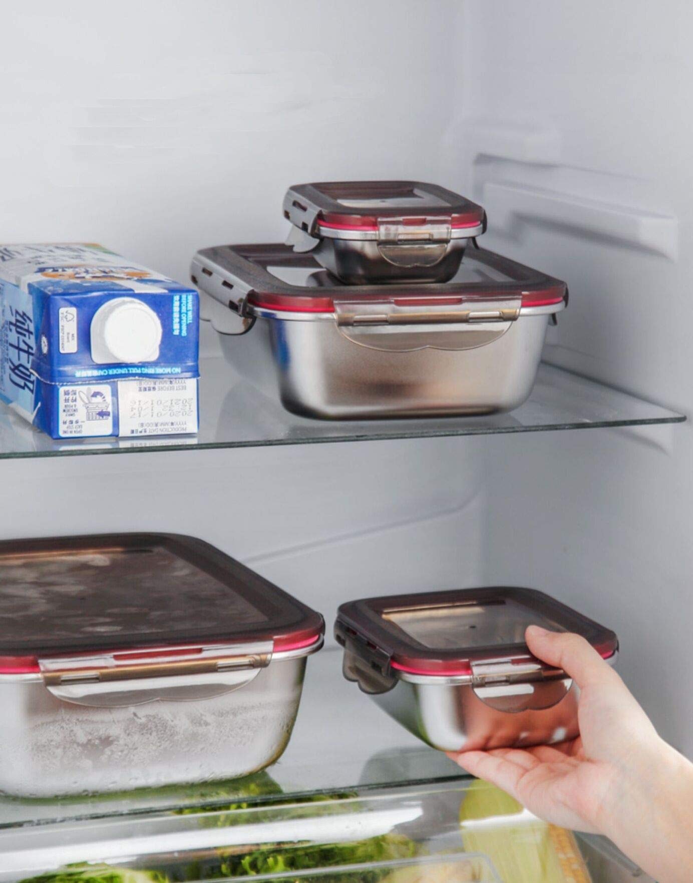 3 Pieces Stainless Steel Food Storage Container With Lids Airtight Metal Food Containers Stackable Meal Prep Leftover Containers