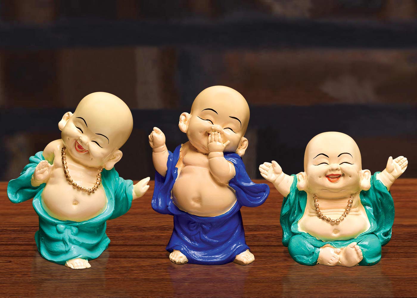 Karigaari India Handcrafted Set of 3 Resine Little Sitting & Dancing Buddha Showpiece | Buddha Idols for Home Decor