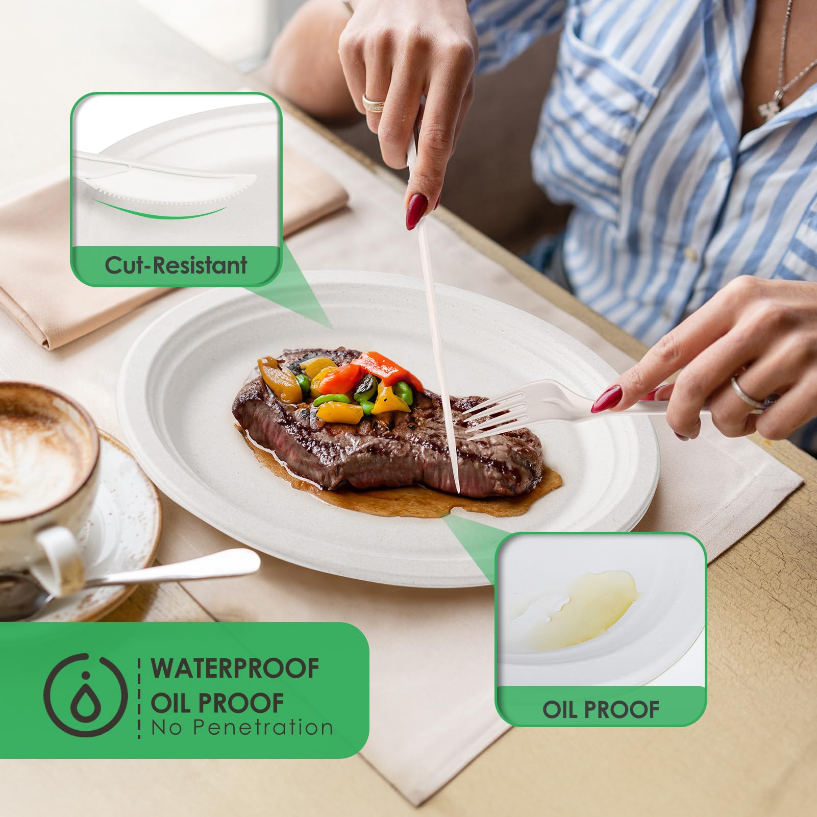 Gezond 100% Compostable Oval Paper Plates 50 Pack 12.5 Inch Large Disposable Heavy-duty Plate Biodegradable Eco-friendly Bagasse
