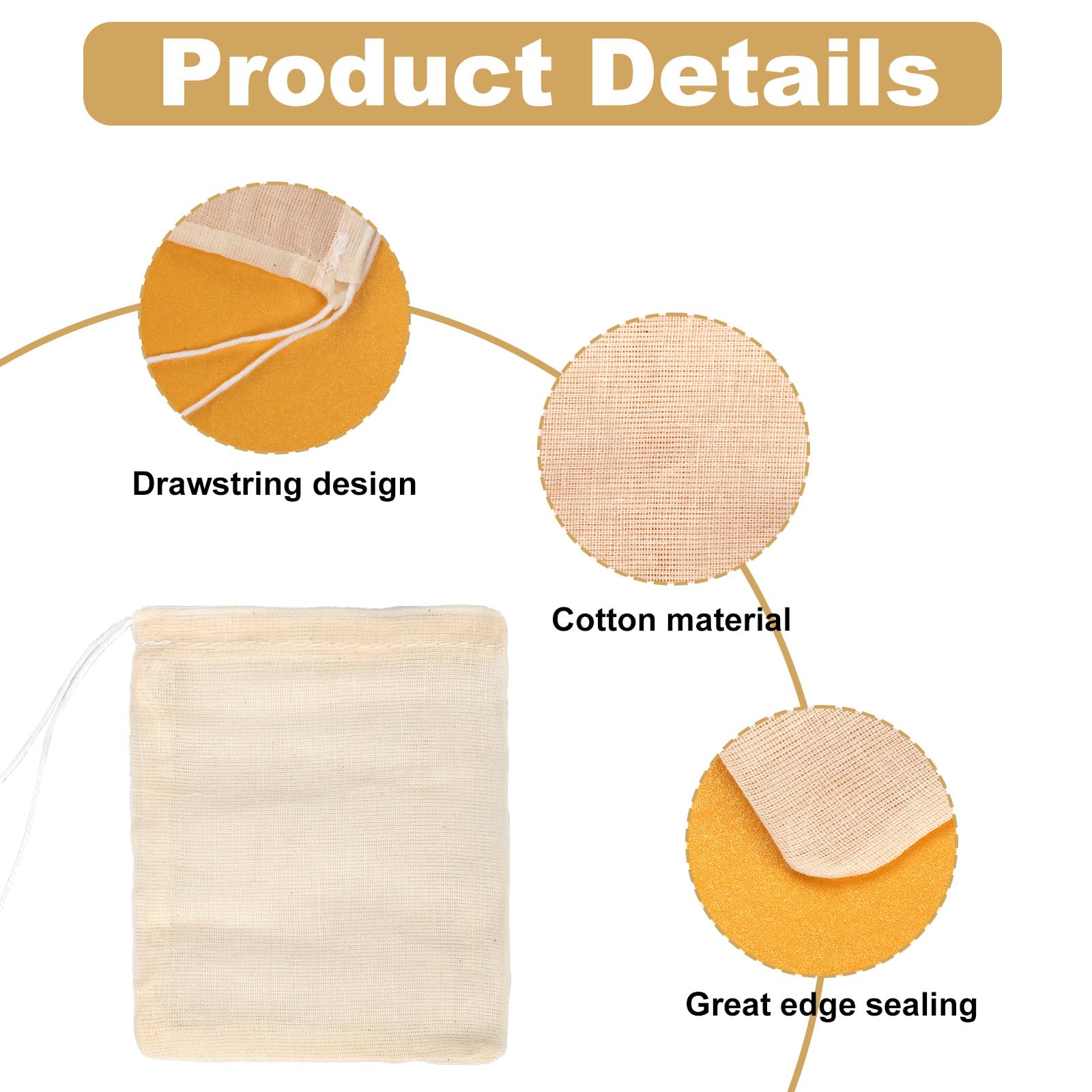 24Pcs Spice Bags For Cooking, 3.86X3.15 Inch Drawstring Pho Soup Muslin Empty Tea Bags Straining Reusable Filter Cheesecloth Sac