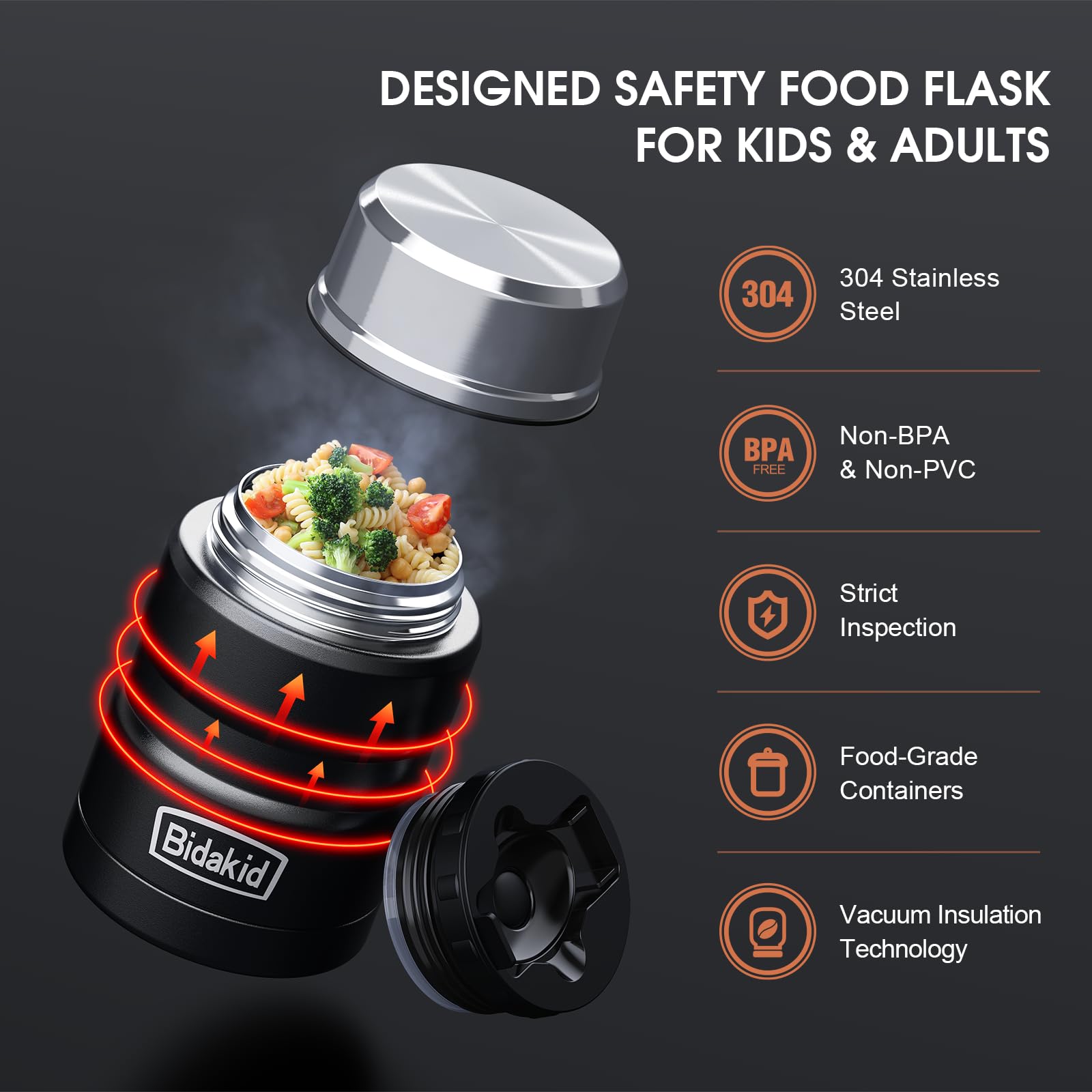 Bidakid Insulated Food Jar Set - 25.4Oz & 17Oz Stainless Steel Containers With Folding Spoon And Carrying Bags - Leak-Proof, Kee