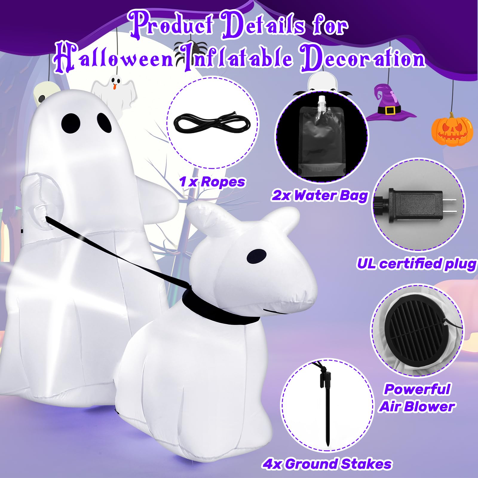 Leyndo 5 ft Halloween Inflatables Walking Ghost Dog Outdoor Decoration Halloween Blow up Yard Decorations with Built-in LED Ligh