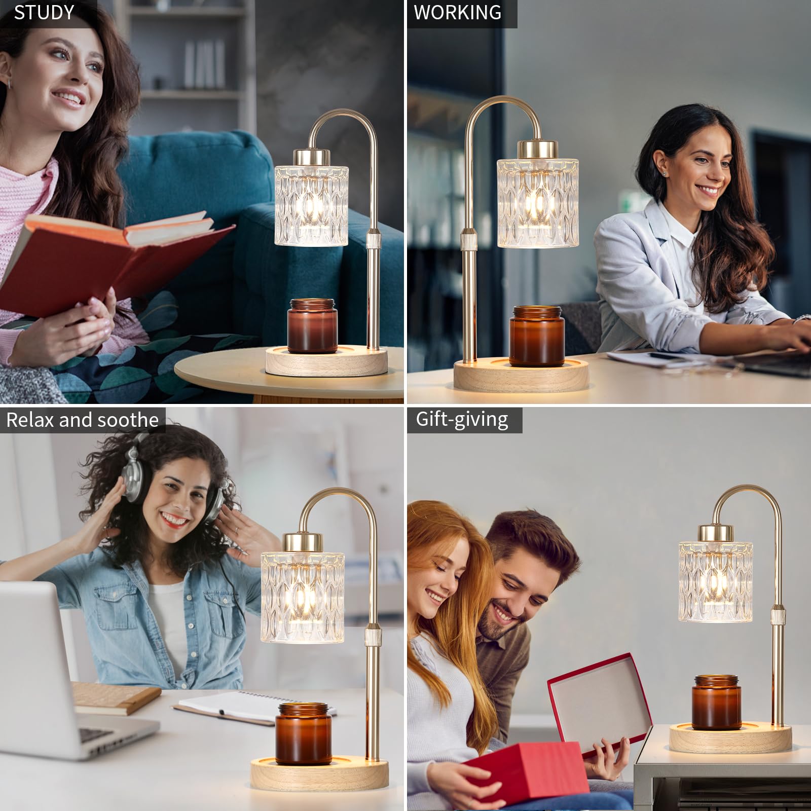 MEIXISUE Gold Candle Warmer Lamp with Dimmer & Timer, 5.9"x5.9"x13", Iron, Model T6011-1AB, Perfect for Scented