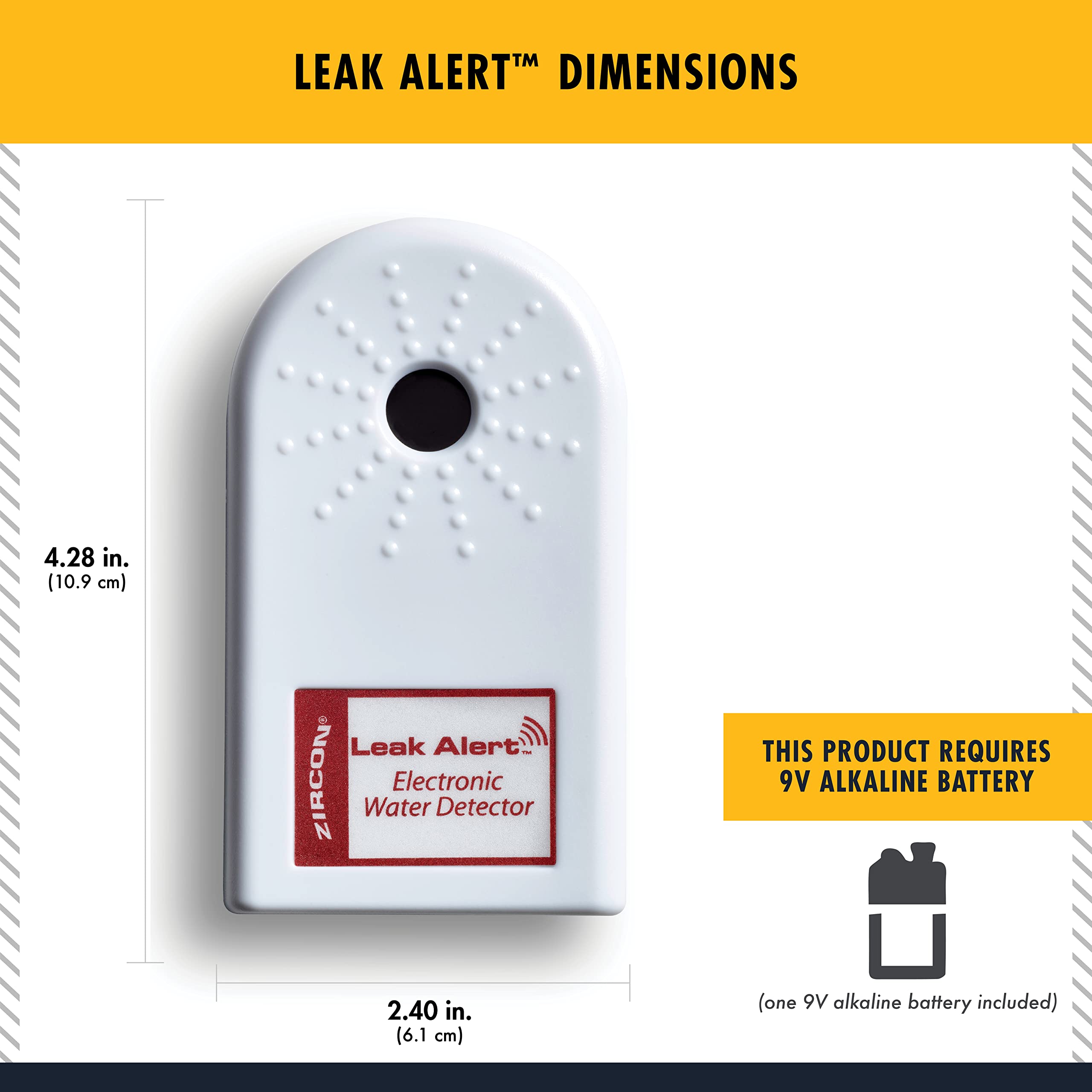 Zircon Leak Alert Water Leak Detector  Flood Sensor Alarmwater Leak Sensor With Dual Leak Alarms 90Db Audiobattery Powered (5 Pa