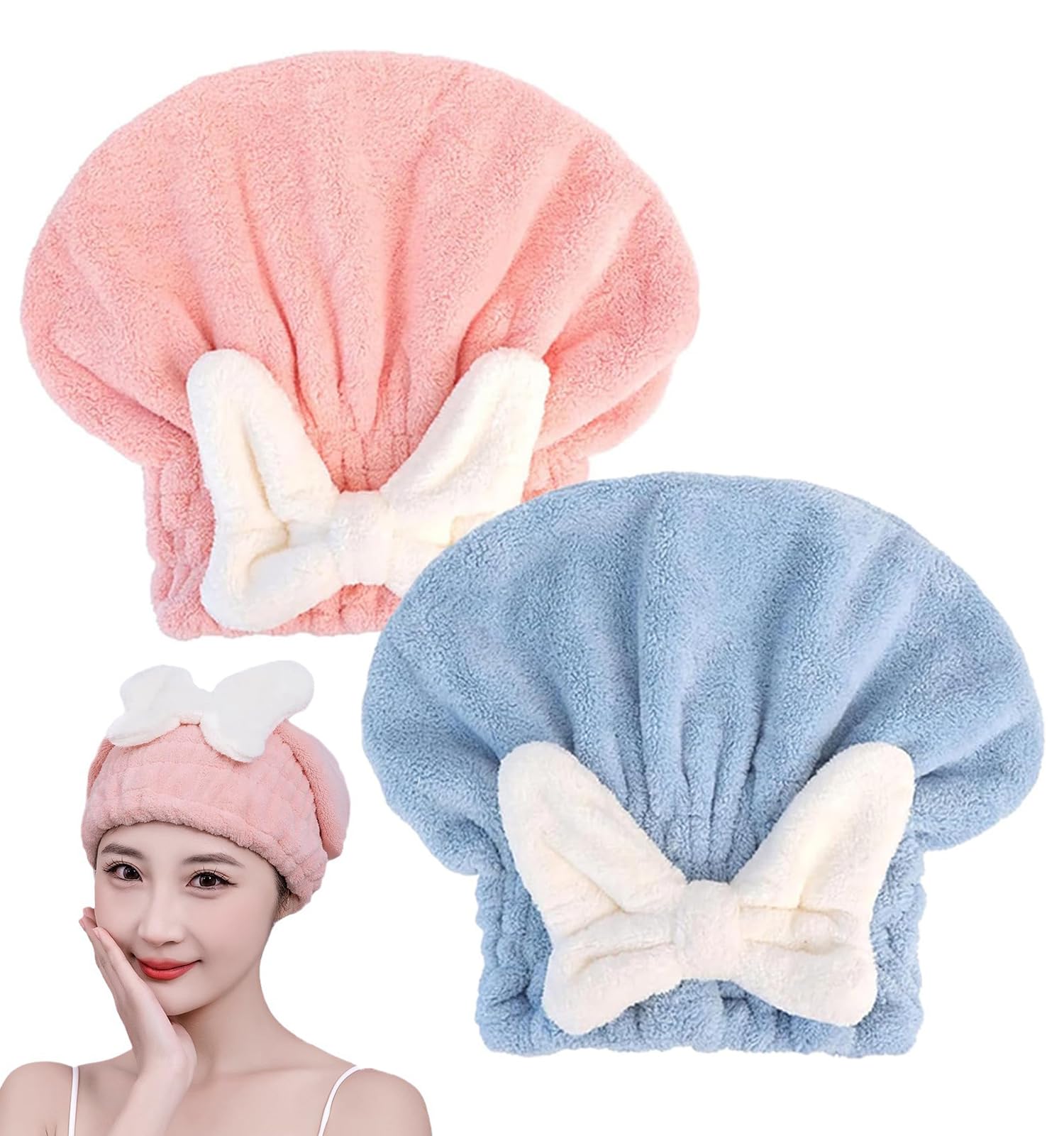 YUMINGUHC 2Pcs Ultra Absorbent Hair Quick Drying Towel for Women Girls New Microfiber Hair Towel Wrap Dry Turban Soft Bow Tie Pl