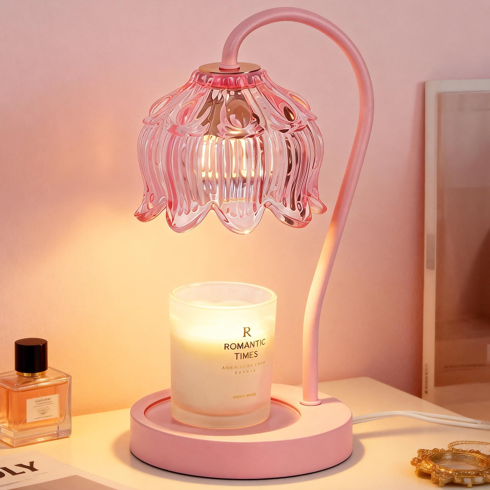 Funistree Pink Candle Warmer Lamp with Timer Dimmable,Lily of The Valley Candle Lamp Warmer, Mothers Day Birthday Gift Idea for 