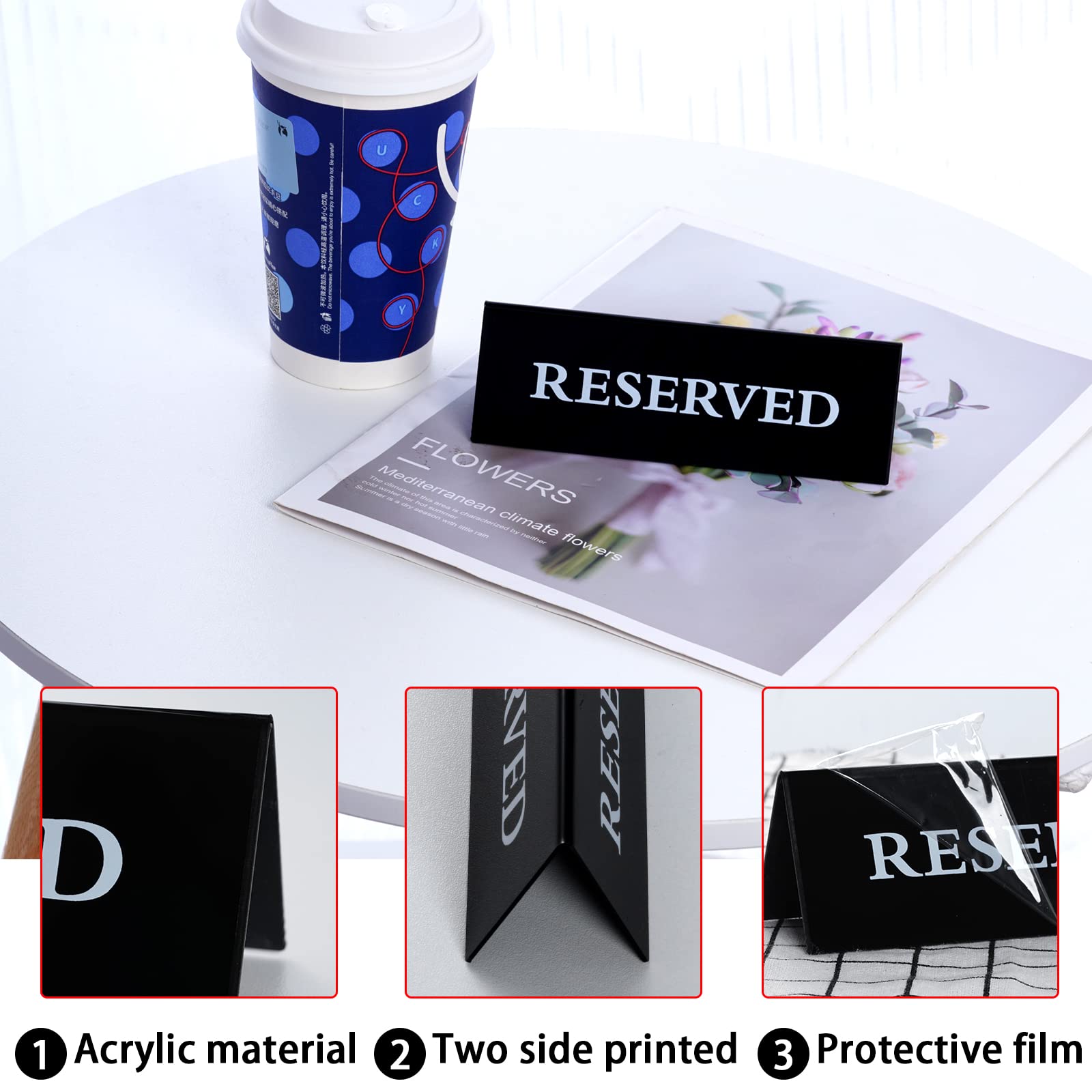 12 Pieces Reserved Table Sign For Wedding Table Acrylic Reservation Signs For Tables Black Reserved Seat Signs For Restaurants W