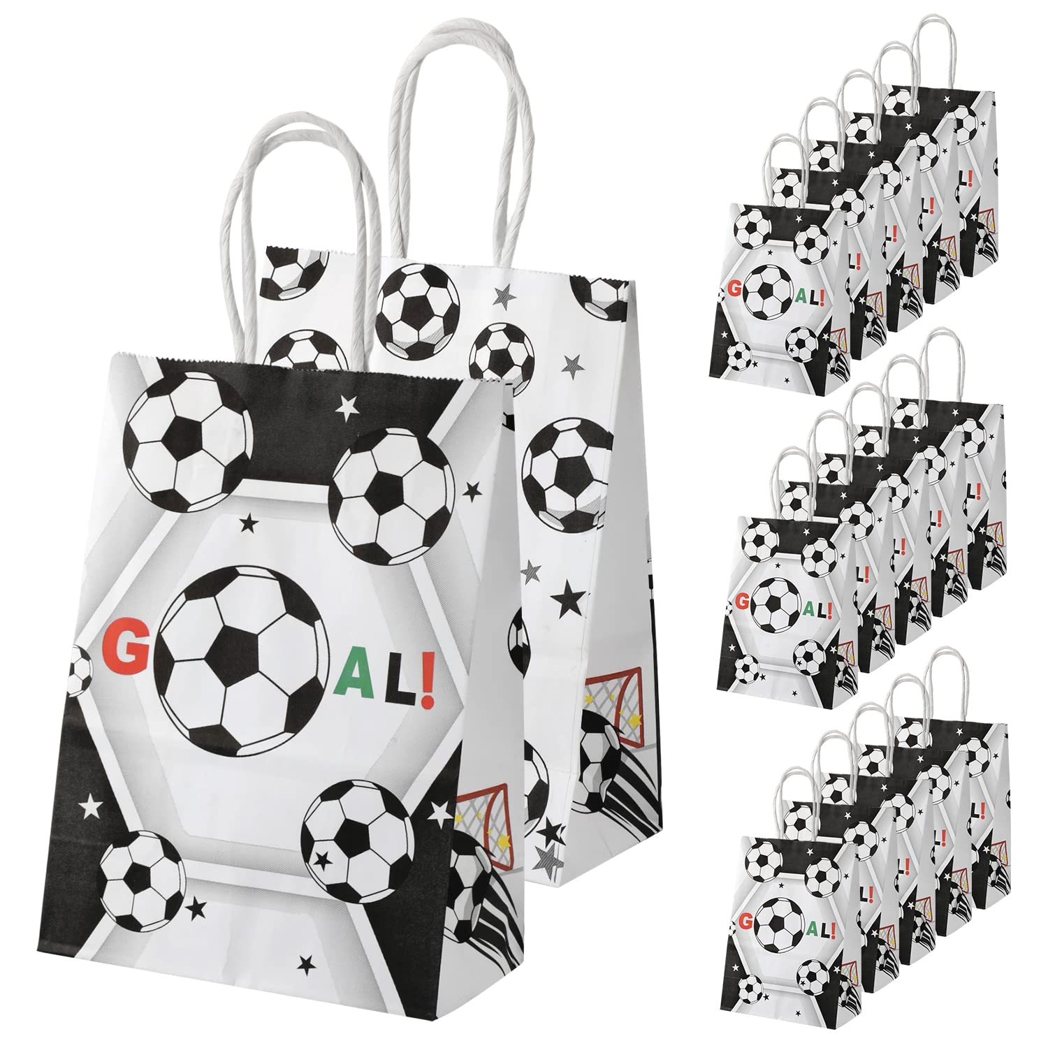 16Pcs Soccer Party Favor Paper Bags, Football Themed Party Bags With Handles Soccer Goodie Bags Treat Candy Bags For Kids Adults