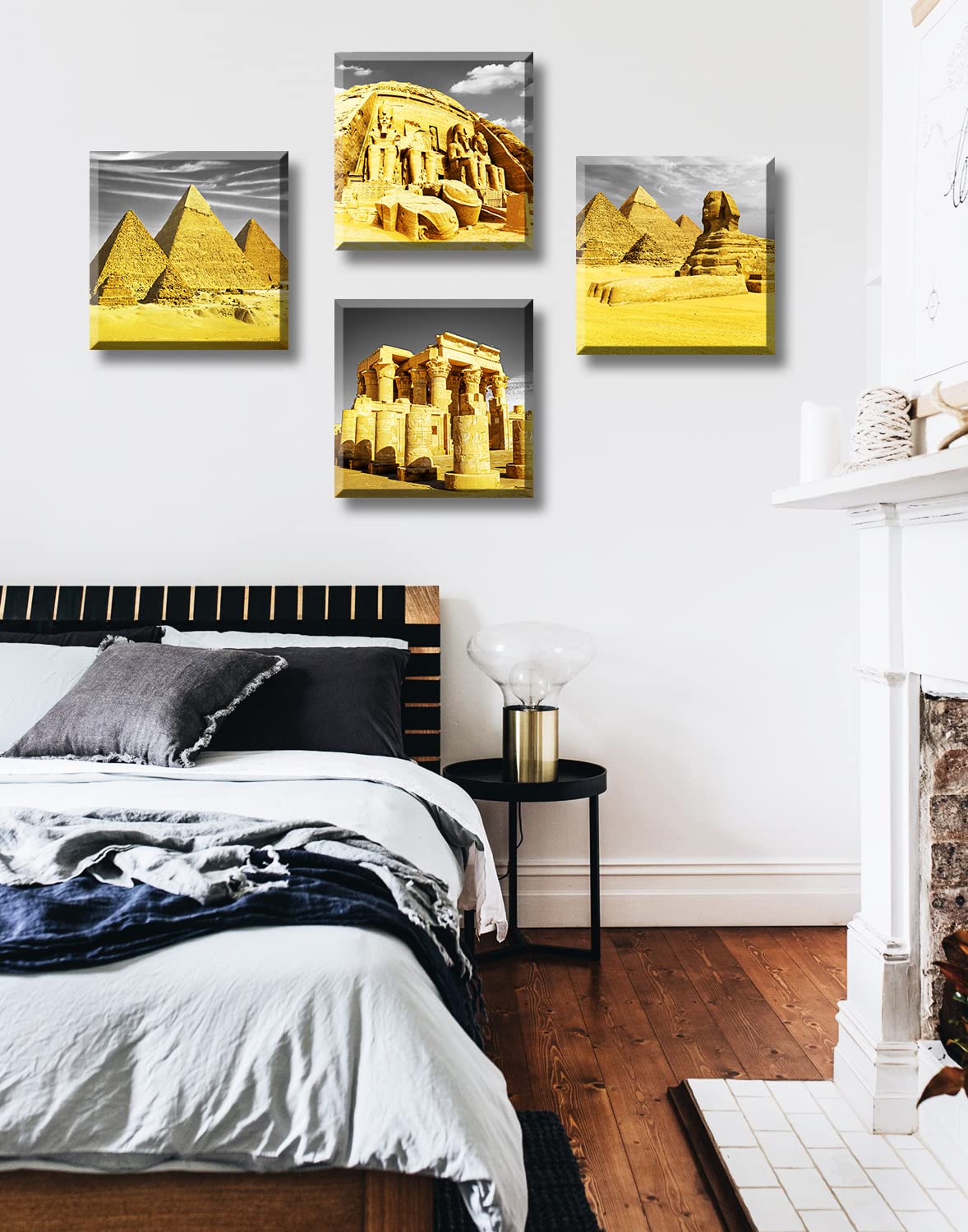 Djsylife Bedroom Decor Gold Wall Art Egyptian Pyramids Canvas Print Picture Gray White Posters Modern Artwork For For Living Roo