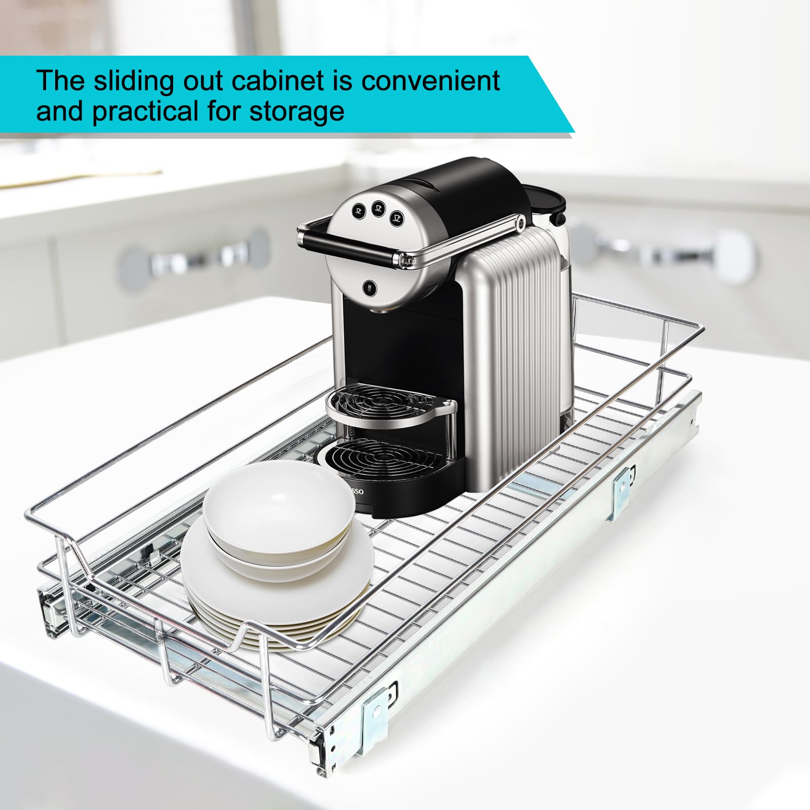 Storking 1 Tier Wire Basket Pull Out Shelf Drawer Storage Organizer For Kitchen Base Cabinets Chrome-Plating (17X 22 X 5.3 Inch,