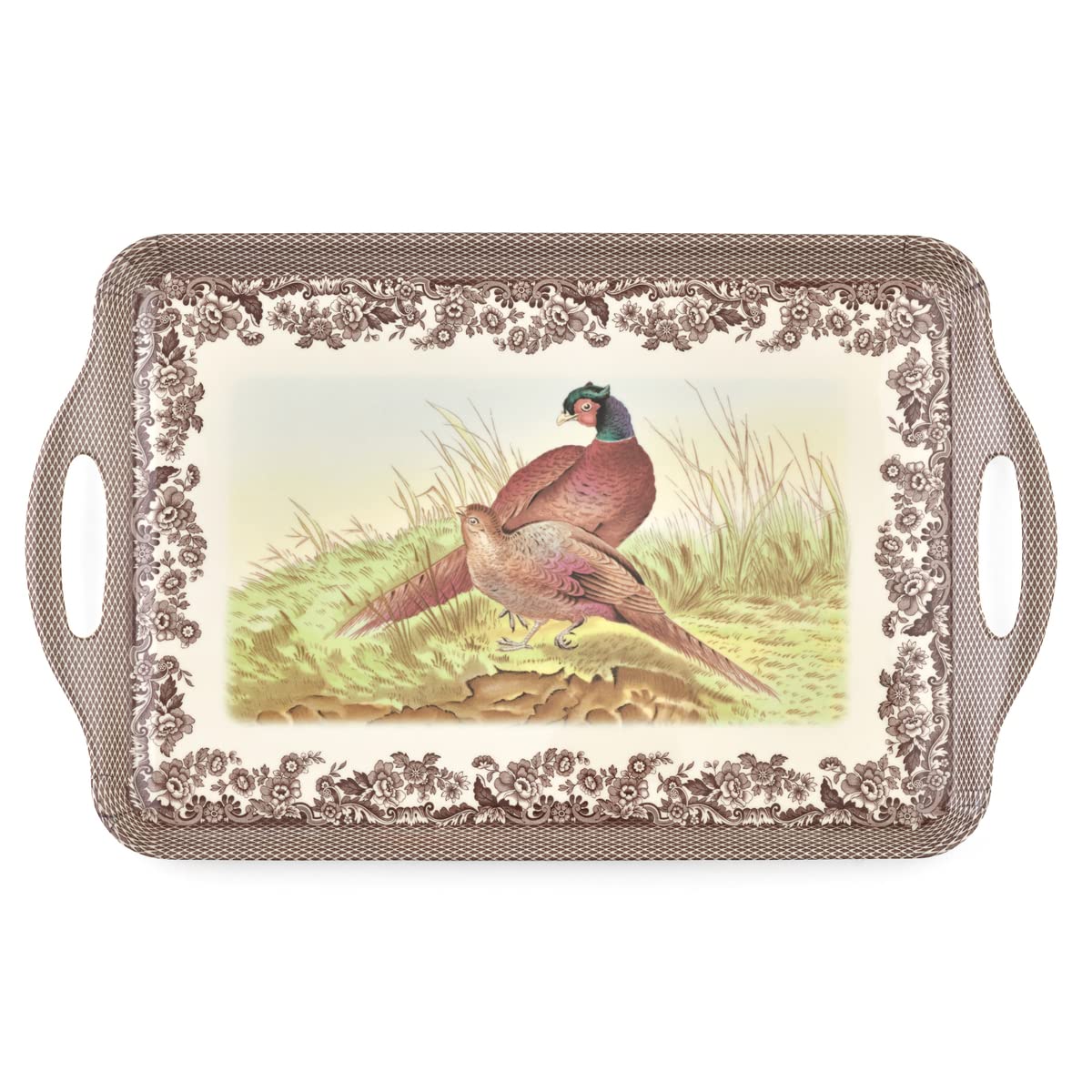 Pimpernel Woodland Large Handled Tray- Large Rectangular Melamine Serving Tray with Nature-Inspired Forest Design - Dishwasher S