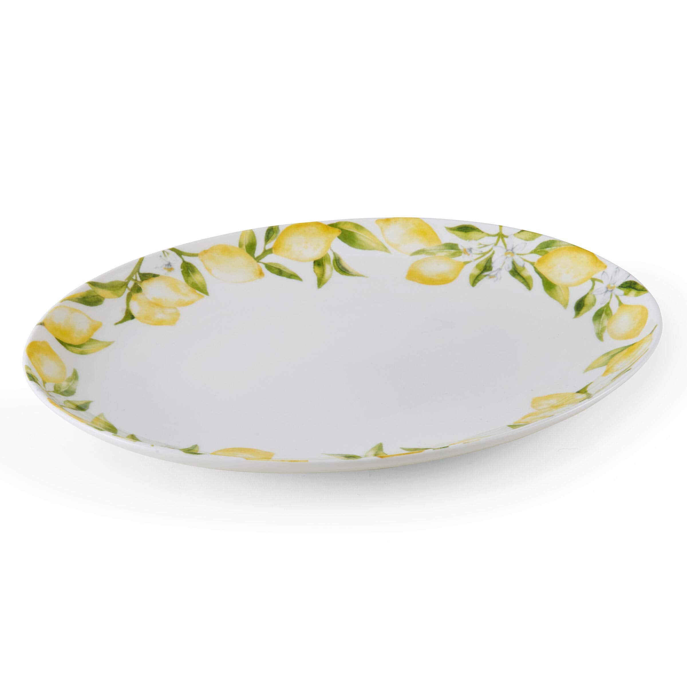 Mikasa Lemons Oval Bone China Lightweight Chip Resistant Serving Platter, 14-Inch, Multicolor