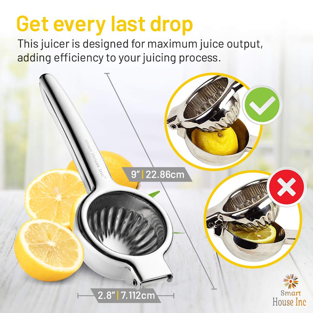 Extra-Large Stainless Steel Lemon Squeezer - Manual Fruit Juicer With Seeds And Pulp Filter - Metal Juicer Press For Juicing Lem