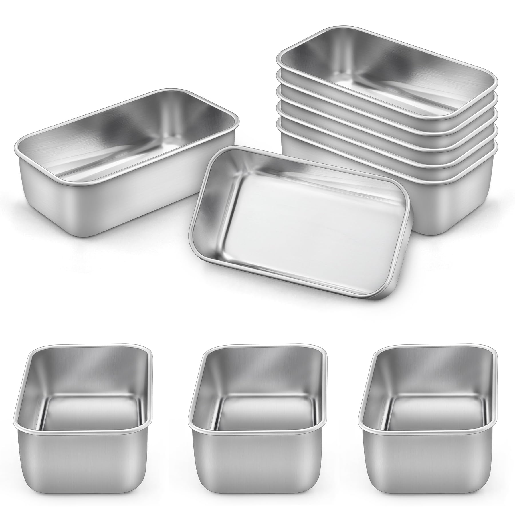 LIANYU 6.3 x 3.5 Inch Mini Loaf Pans for Baking Bread, 10 Pack Stainless Steel Small Bread Loaf Pan Mold for Homemade Meatloaf, 
