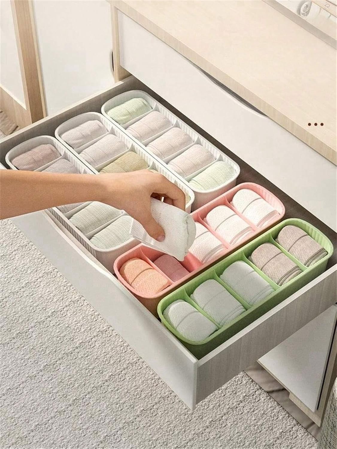 Coofandy 2 Pcs Underwear Drawer Organizer, Bra Storage, Socks, Ties, Undergarments, 5 Compartment Plastic Closet Storage Divider
