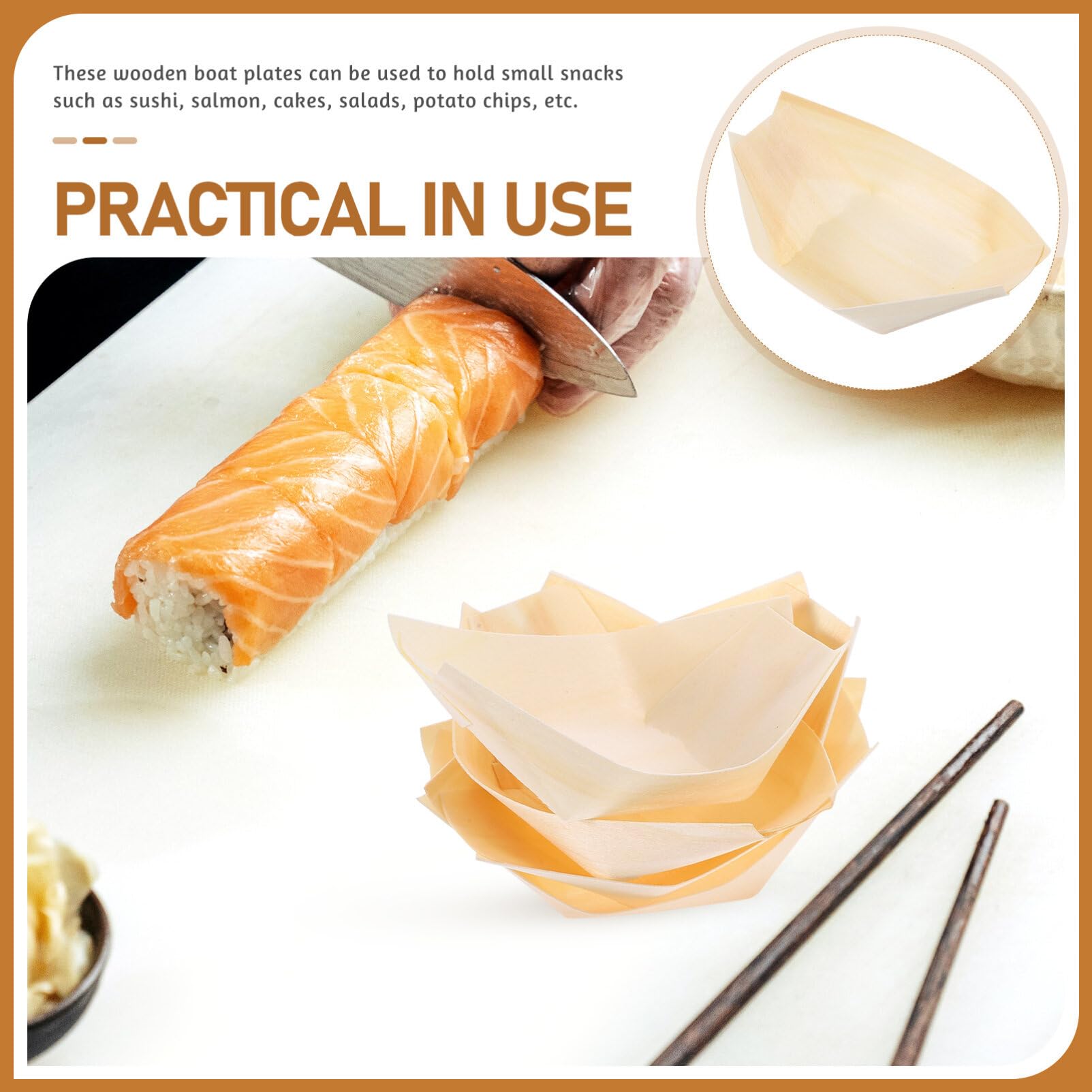 Hemoton 100Pcs Bamboo Wooden Boat Disposable Sushi Boat Wooden Boat Serving Tray Sushi Tray Food Container Wood Bowl Cake Tool 3