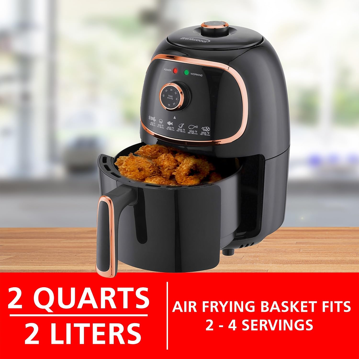Brentwood Appliances Af-202Bkc 2-Quart 1,200-Watt Electric Air Fryer With Timer And Temperature Control (Black/Copper), Normal
