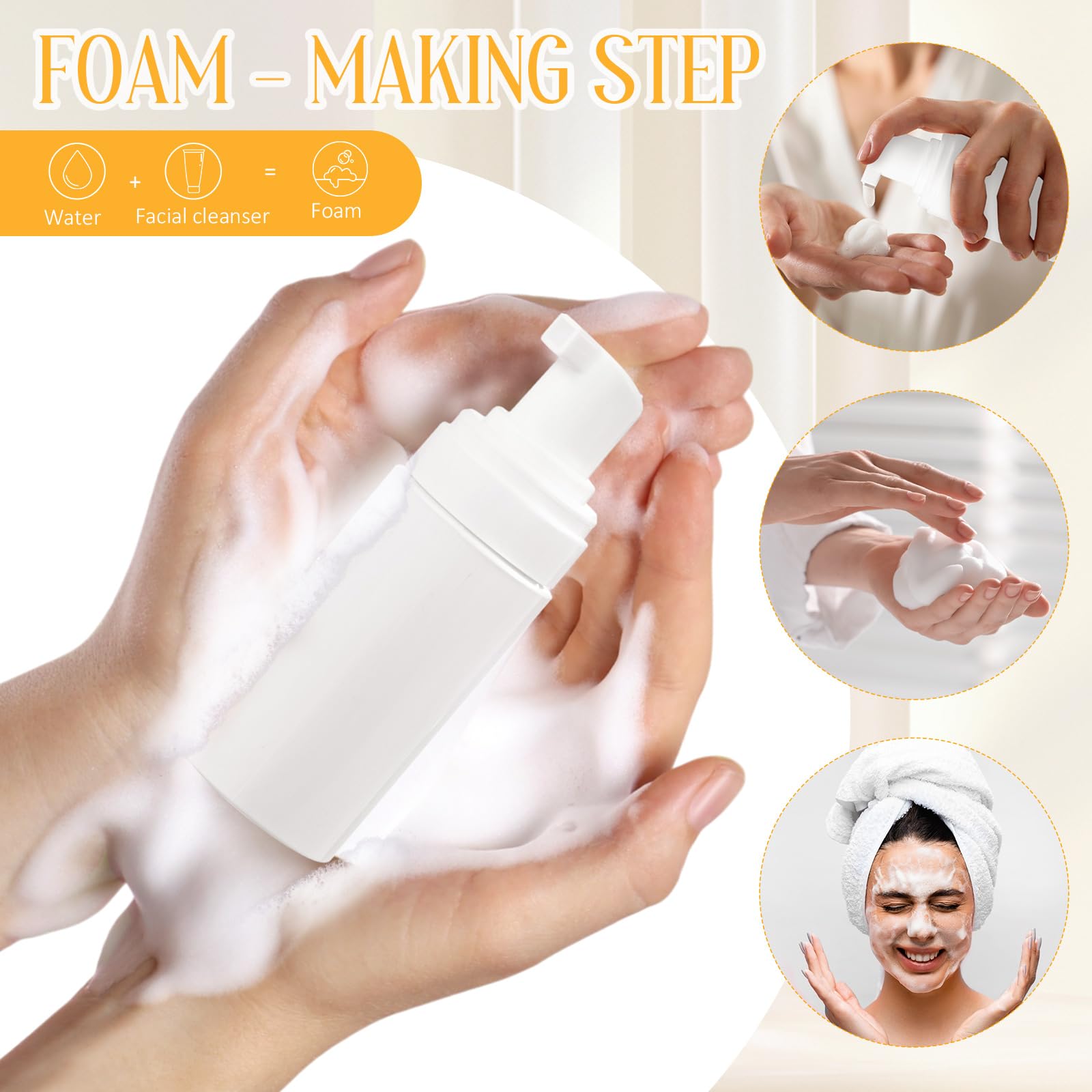 Teenyyou 50Pcs Foam Pump Bottles 1Oz/30Ml Plastic Mini Empty Dispenser Diy Travel Face Cleanser Mousse Soap Foam Bottle Refillab