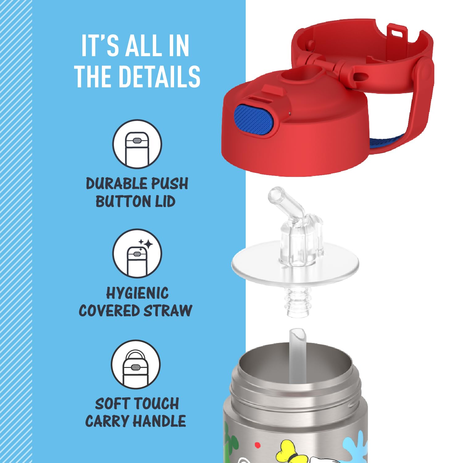 Thermos Funtainer Water Bottle With Straw - 12 Ounce, Mickey Mouse - Kids Stainless Steel Vacuum Insulated Water Bottle With Lid