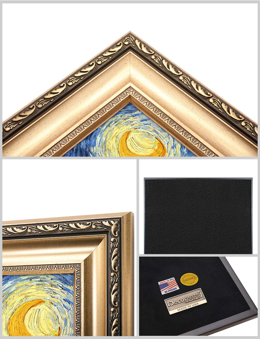 Decorarts - Starry Night - Vincent Van Gogh. Giclee Print On Canvas With Matching Golden-Relief Framed Wall Art. Picture Size: 2